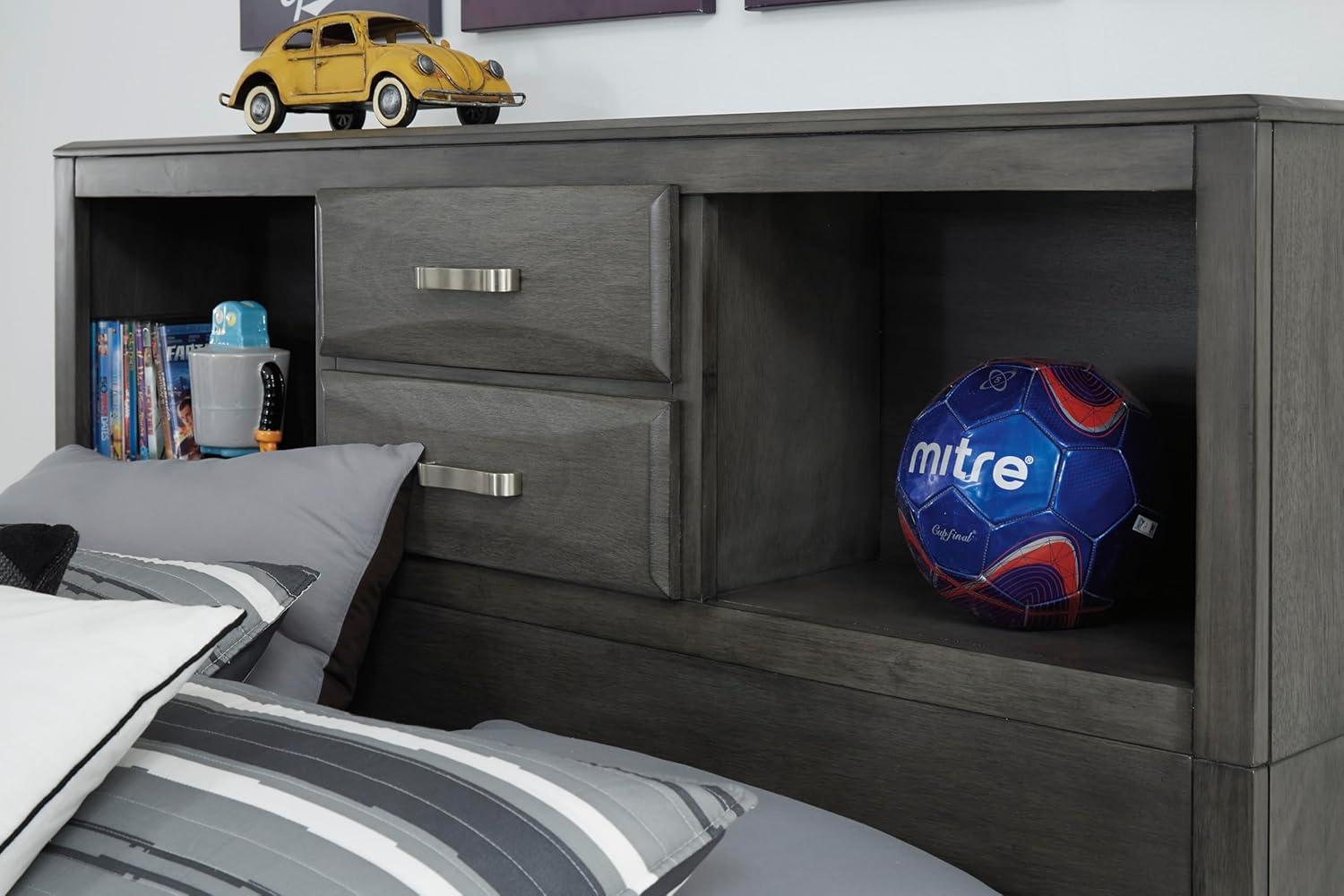 imageSignature Design by Ashley Caitbrook Contemporary Queen Storage Platform Bed with 8 Drawers and 2 Cubbies Foundation or Box Spring Not Needed GrayGrey