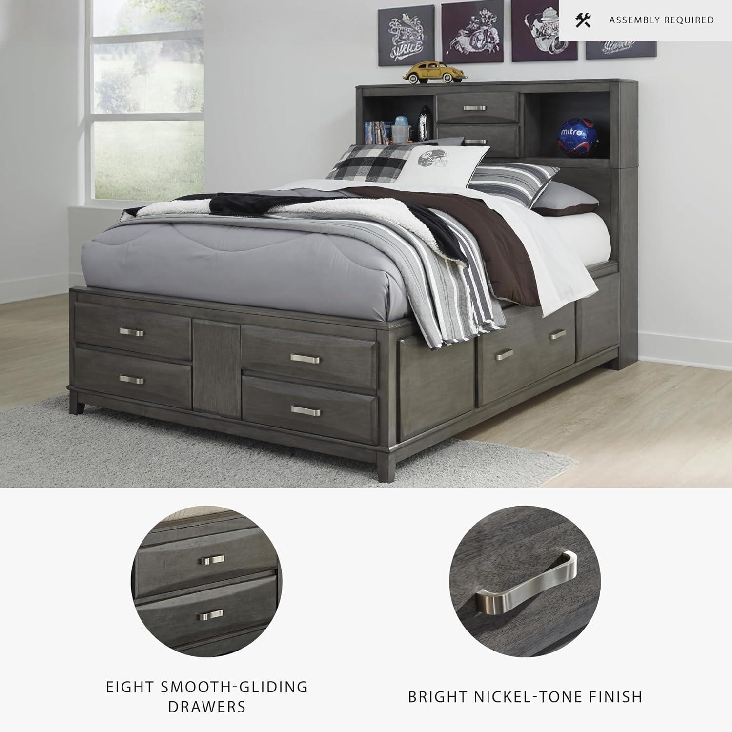imageSignature Design by Ashley Caitbrook Contemporary Queen Storage Platform Bed with 8 Drawers and 2 Cubbies Foundation or Box Spring Not Needed GrayGrey