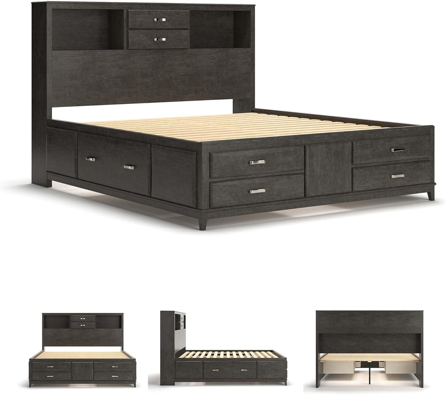 imageSignature Design by Ashley Caitbrook Contemporary Queen Storage Platform Bed with 8 Drawers and 2 Cubbies Foundation or Box Spring Not Needed GrayGrey