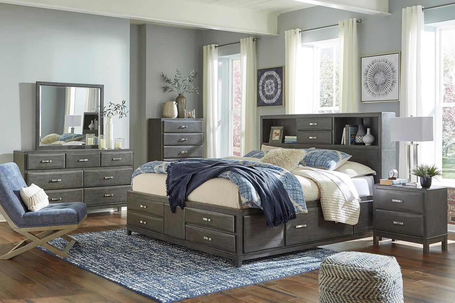imageSignature Design by Ashley Caitbrook Contemporary Queen Storage Platform Bed with 8 Drawers and 2 Cubbies Foundation or Box Spring Not Needed GrayGrey