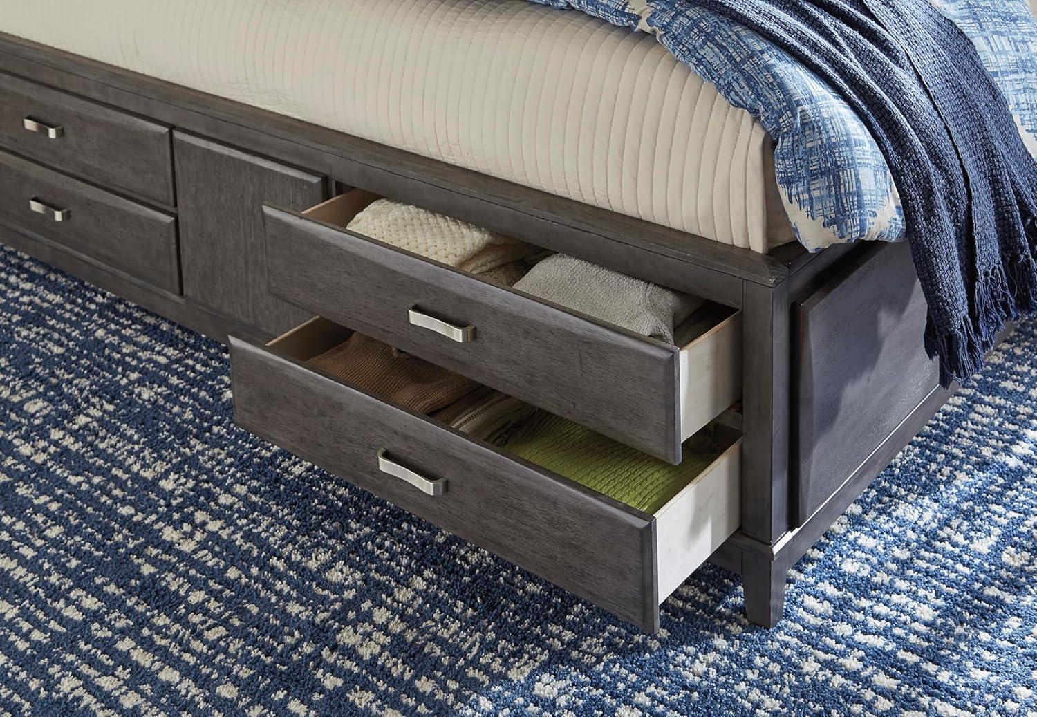 imageSignature Design by Ashley Caitbrook Contemporary Queen Storage Platform Bed with 8 Drawers and 2 Cubbies Foundation or Box Spring Not Needed GrayGrey