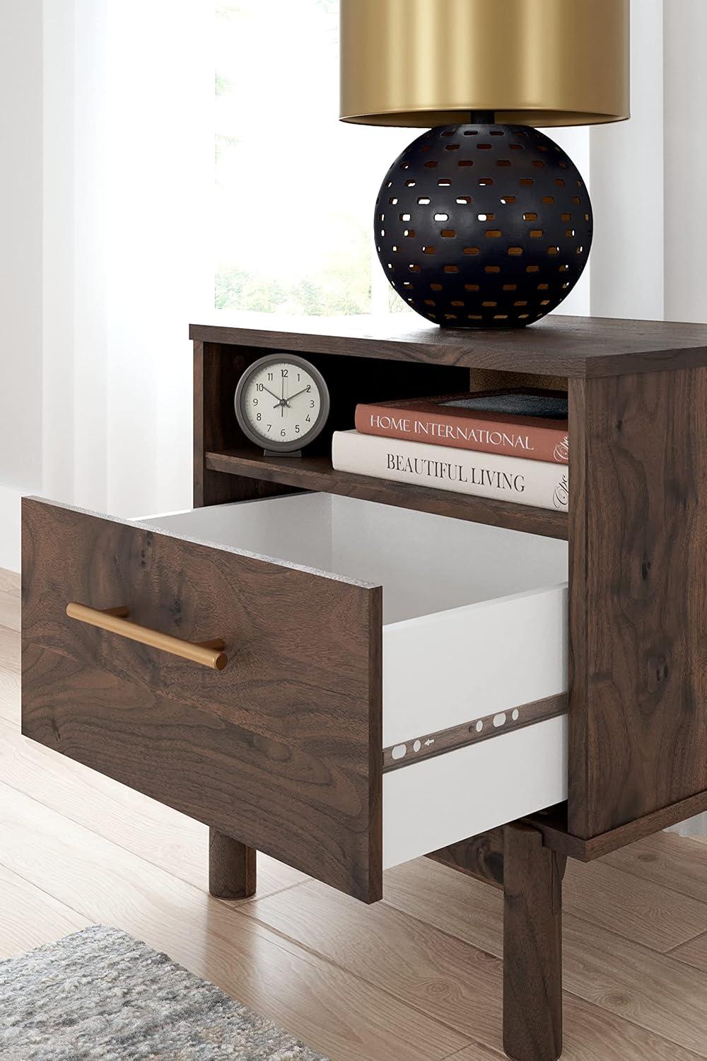 imageSignature Design by Ashley Calverson Modern 1 Drawer Nightstand with Open Cubby 2118quot Tall Dark BrownBrown
