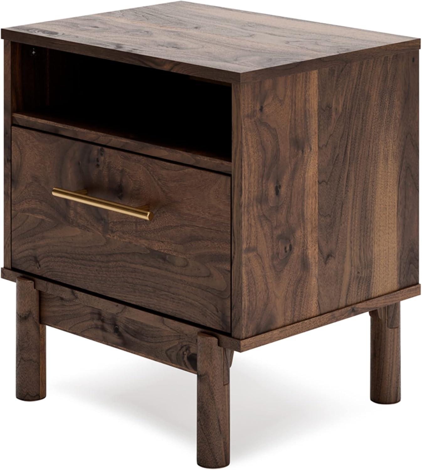 imageSignature Design by Ashley Calverson Modern 1 Drawer Nightstand with Open Cubby 2118quot Tall Dark BrownBrown
