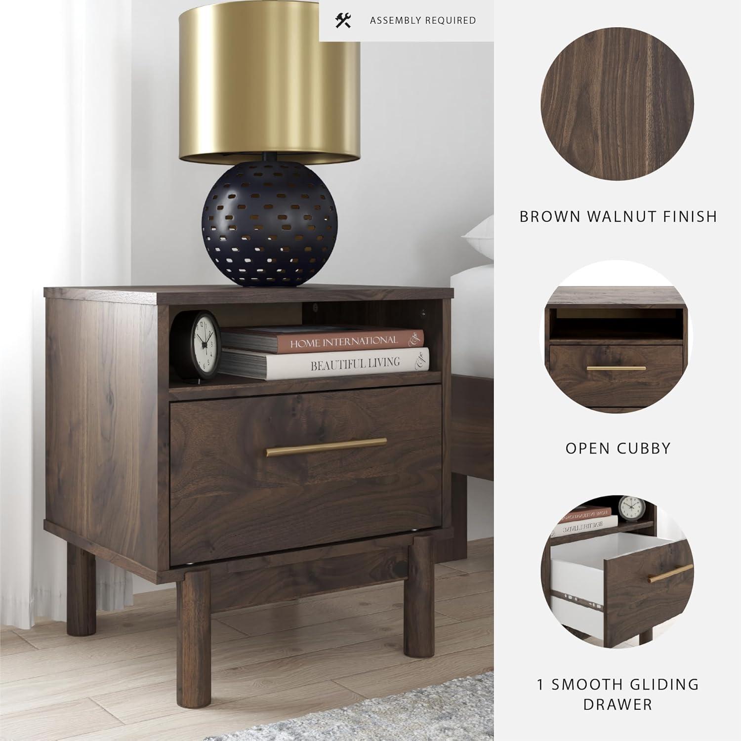 imageSignature Design by Ashley Calverson Modern 1 Drawer Nightstand with Open Cubby 2118quot Tall Dark BrownBrown
