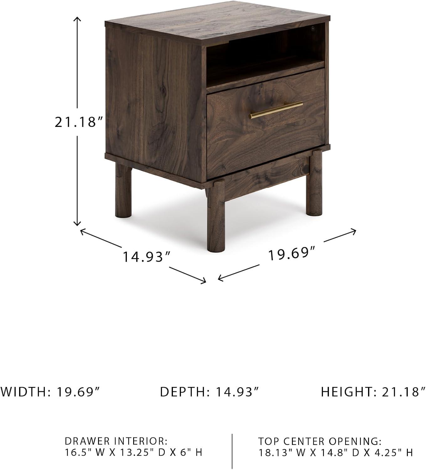 imageSignature Design by Ashley Calverson Modern 1 Drawer Nightstand with Open Cubby 2118quot Tall Dark BrownBrown