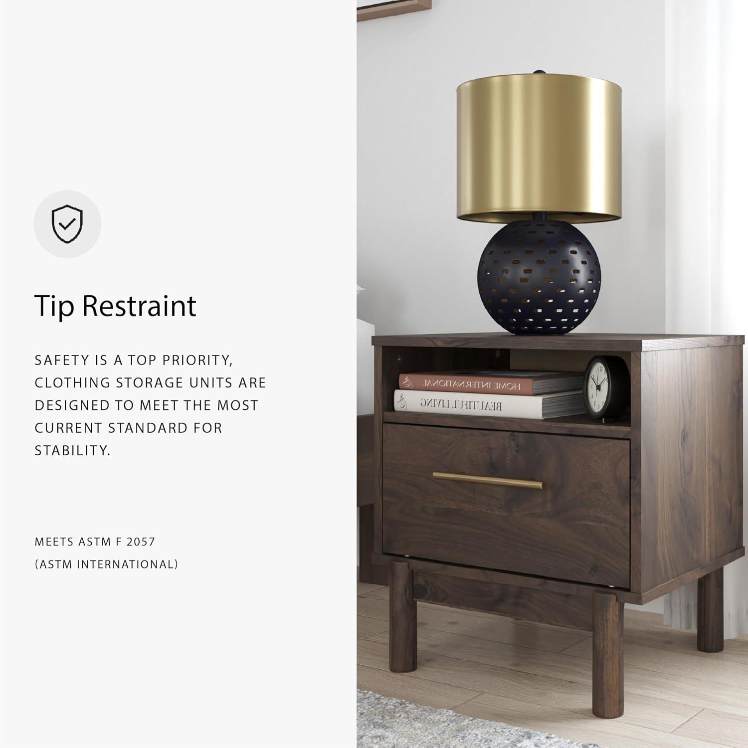 imageSignature Design by Ashley Calverson Modern 1 Drawer Nightstand with Open Cubby 2118quot Tall Dark BrownBrown