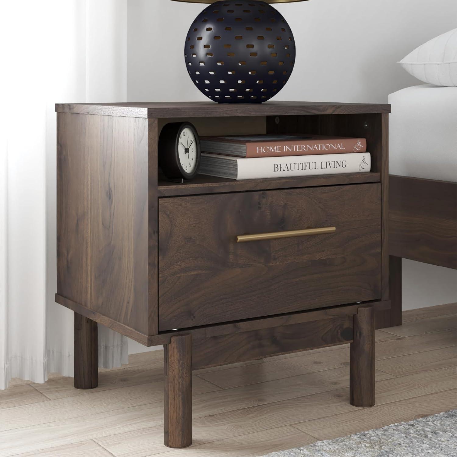 imageSignature Design by Ashley Calverson Modern 1 Drawer Nightstand with Open Cubby 2118quot Tall Dark BrownBrown
