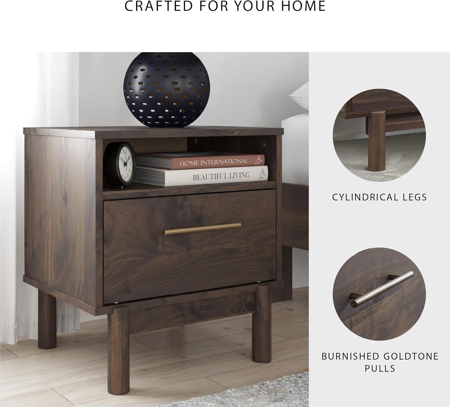 imageSignature Design by Ashley Calverson Modern 1 Drawer Nightstand with Open Cubby 2118quot Tall Dark BrownBrown