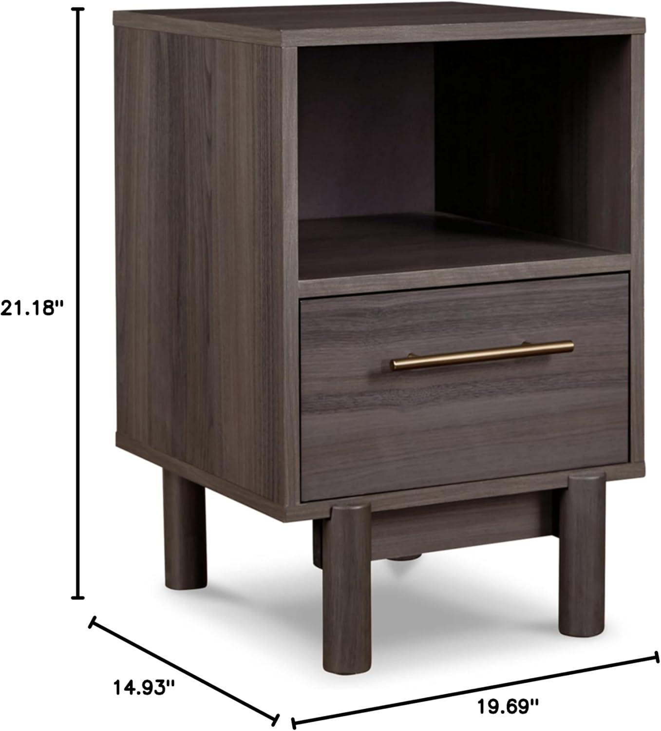 imageSignature Design by Ashley Calverson Modern 1 Drawer Nightstand with Open Cubby 2118quot Tall Dark BrownGrayish Brown