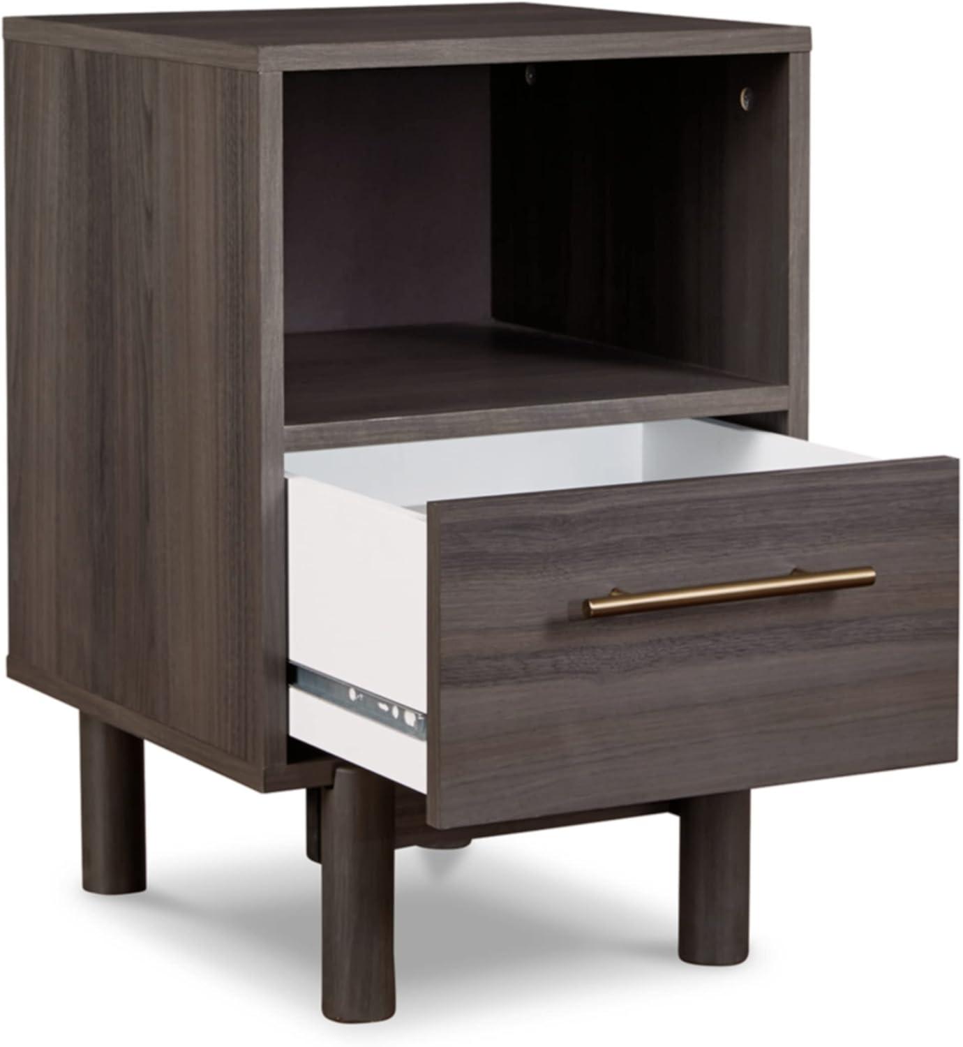 imageSignature Design by Ashley Calverson Modern 1 Drawer Nightstand with Open Cubby 2118quot Tall Dark BrownGrayish Brown
