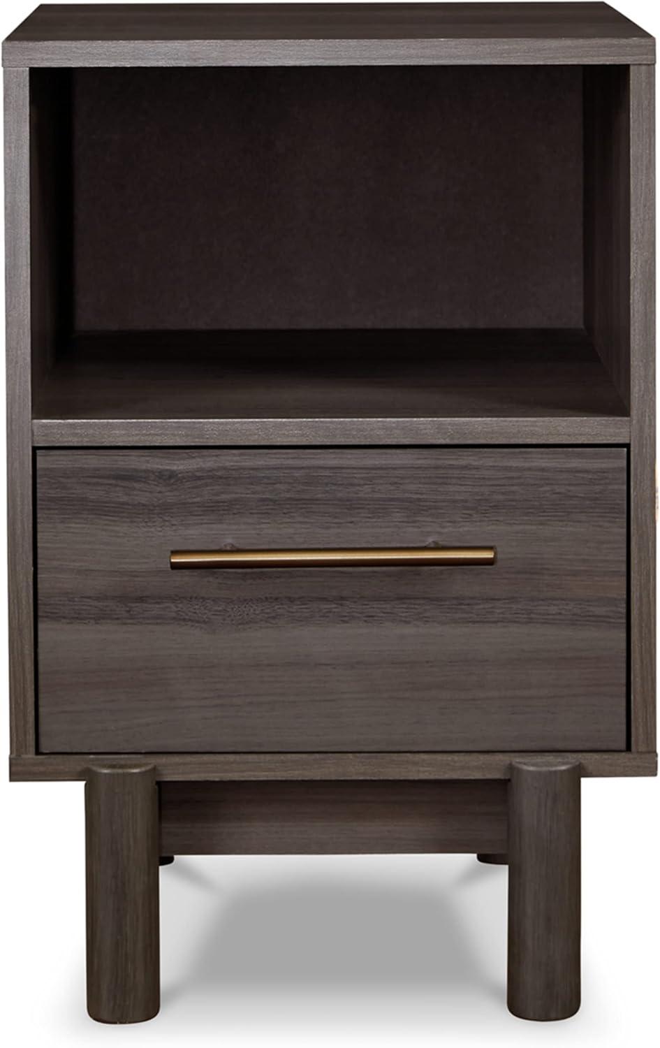 imageSignature Design by Ashley Calverson Modern 1 Drawer Nightstand with Open Cubby 2118quot Tall Dark BrownGrayish Brown
