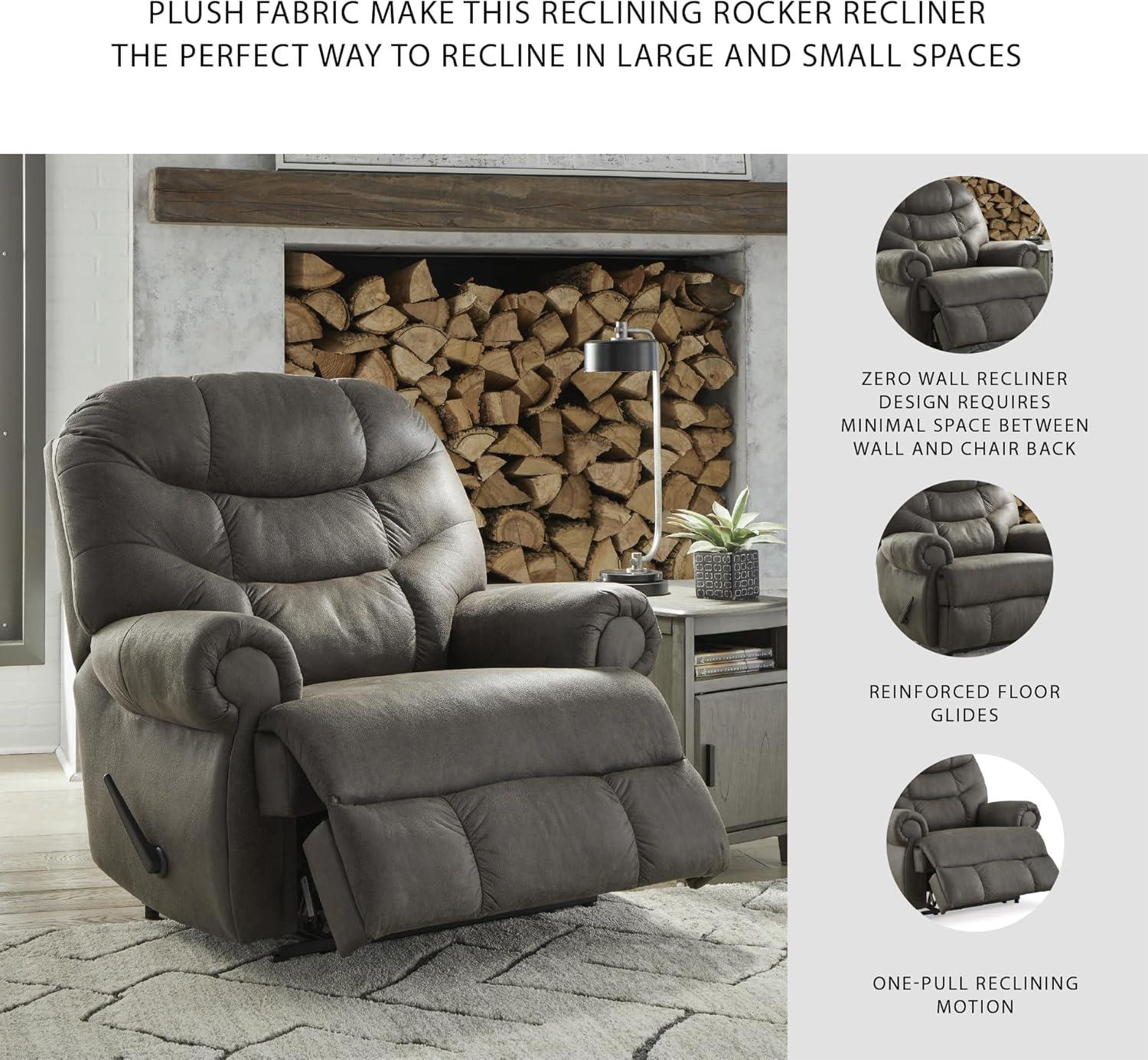imageSignature Design by Ashley Camera Time Classic Tufted Faux Leather Zero Wall Recliner Gray