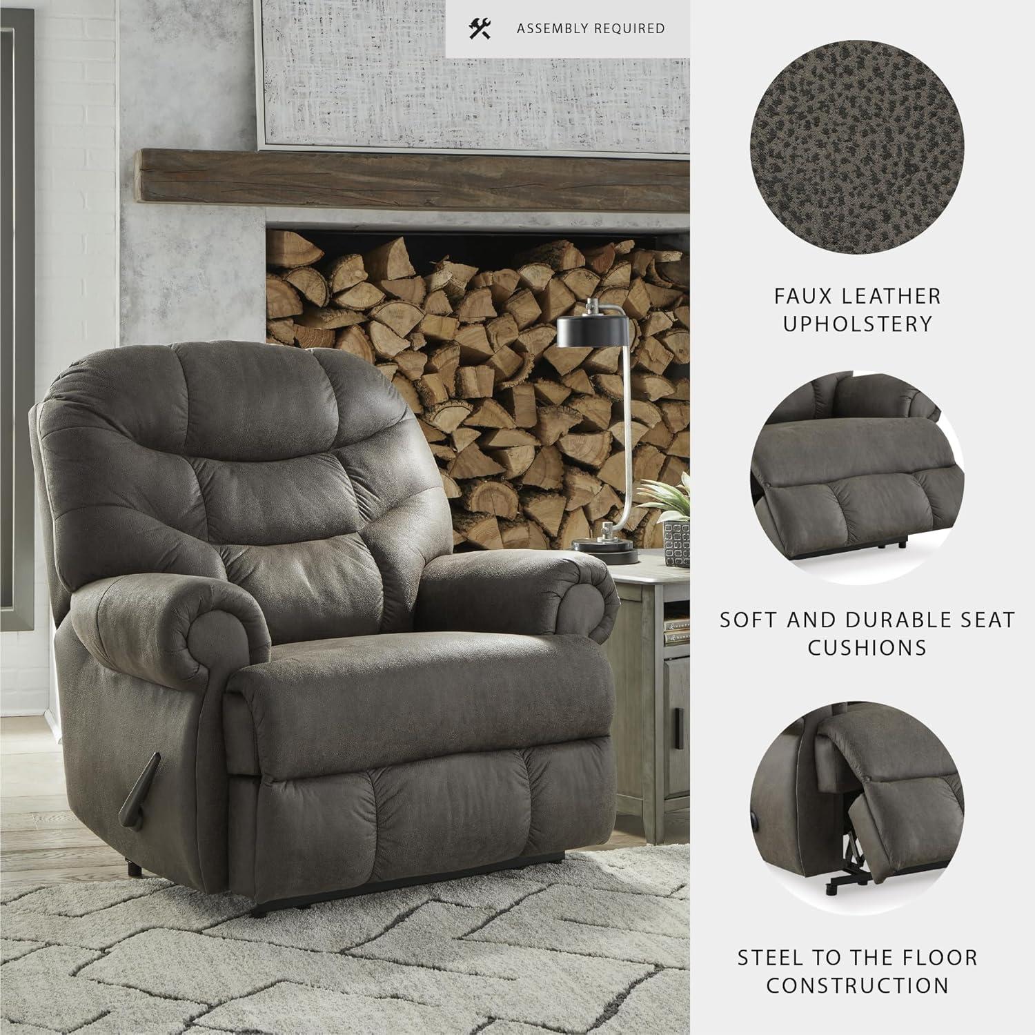 imageSignature Design by Ashley Camera Time Classic Tufted Faux Leather Zero Wall Recliner Gray