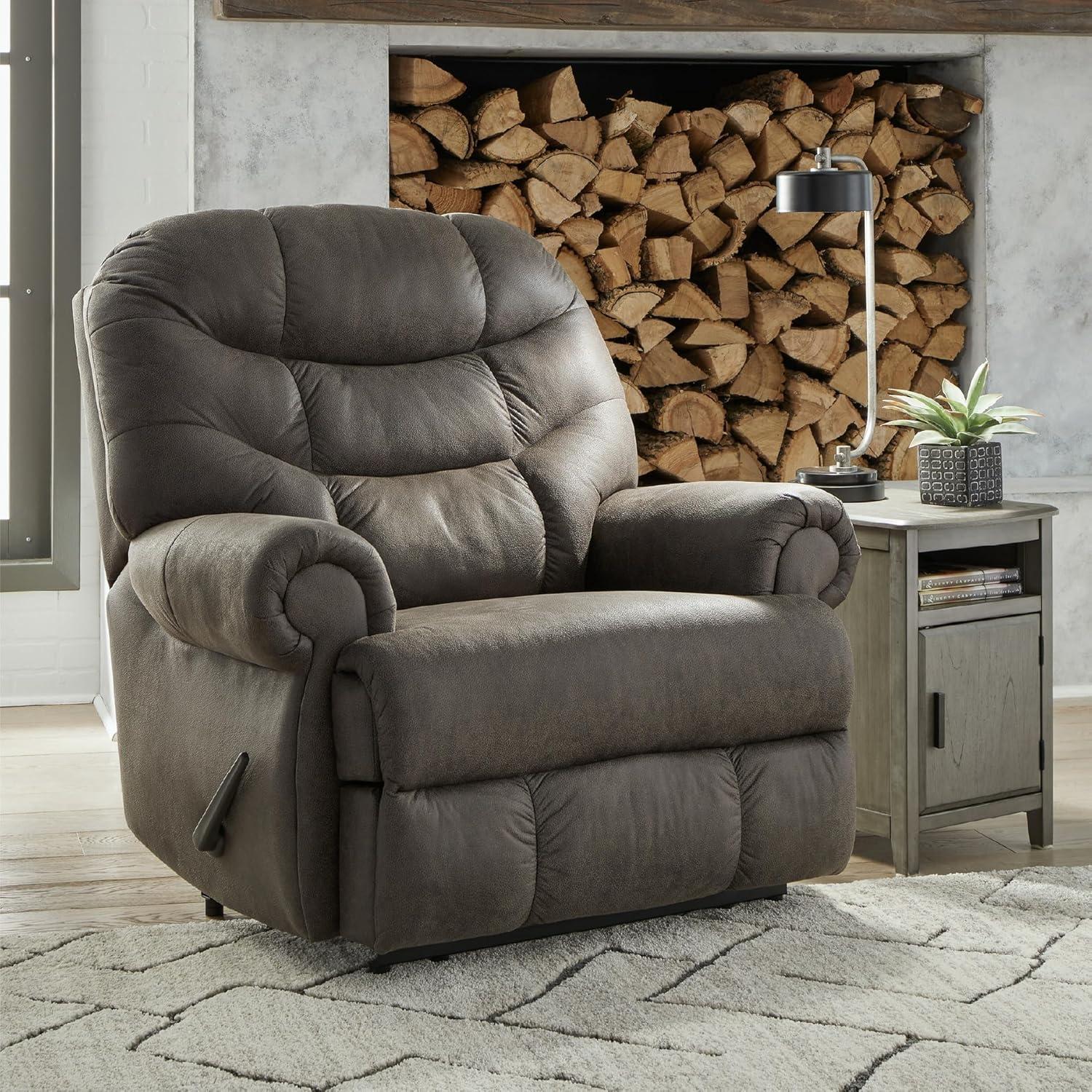 imageSignature Design by Ashley Camera Time Classic Tufted Faux Leather Zero Wall Recliner Gray