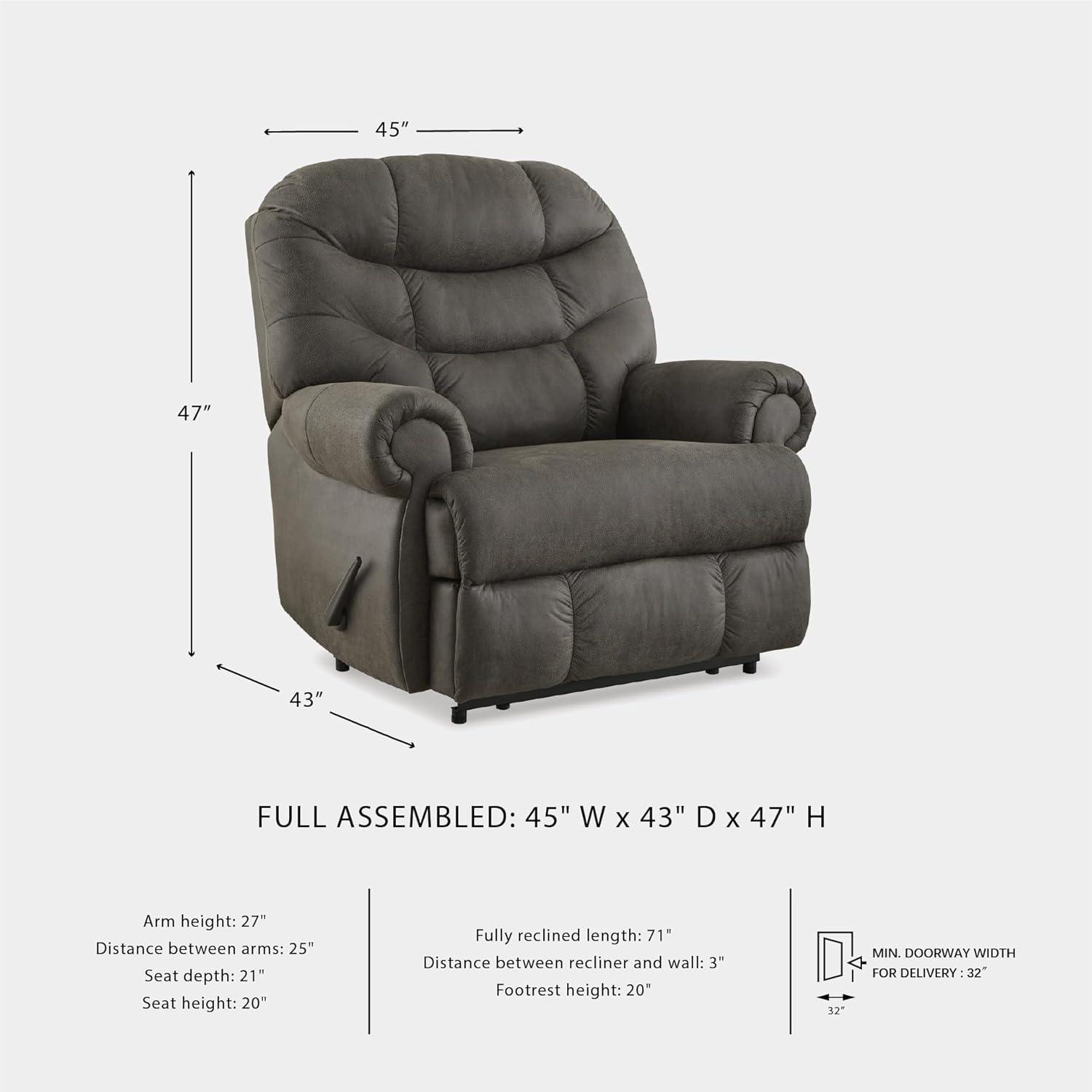 imageSignature Design by Ashley Camera Time Classic Tufted Faux Leather Zero Wall Recliner Gray