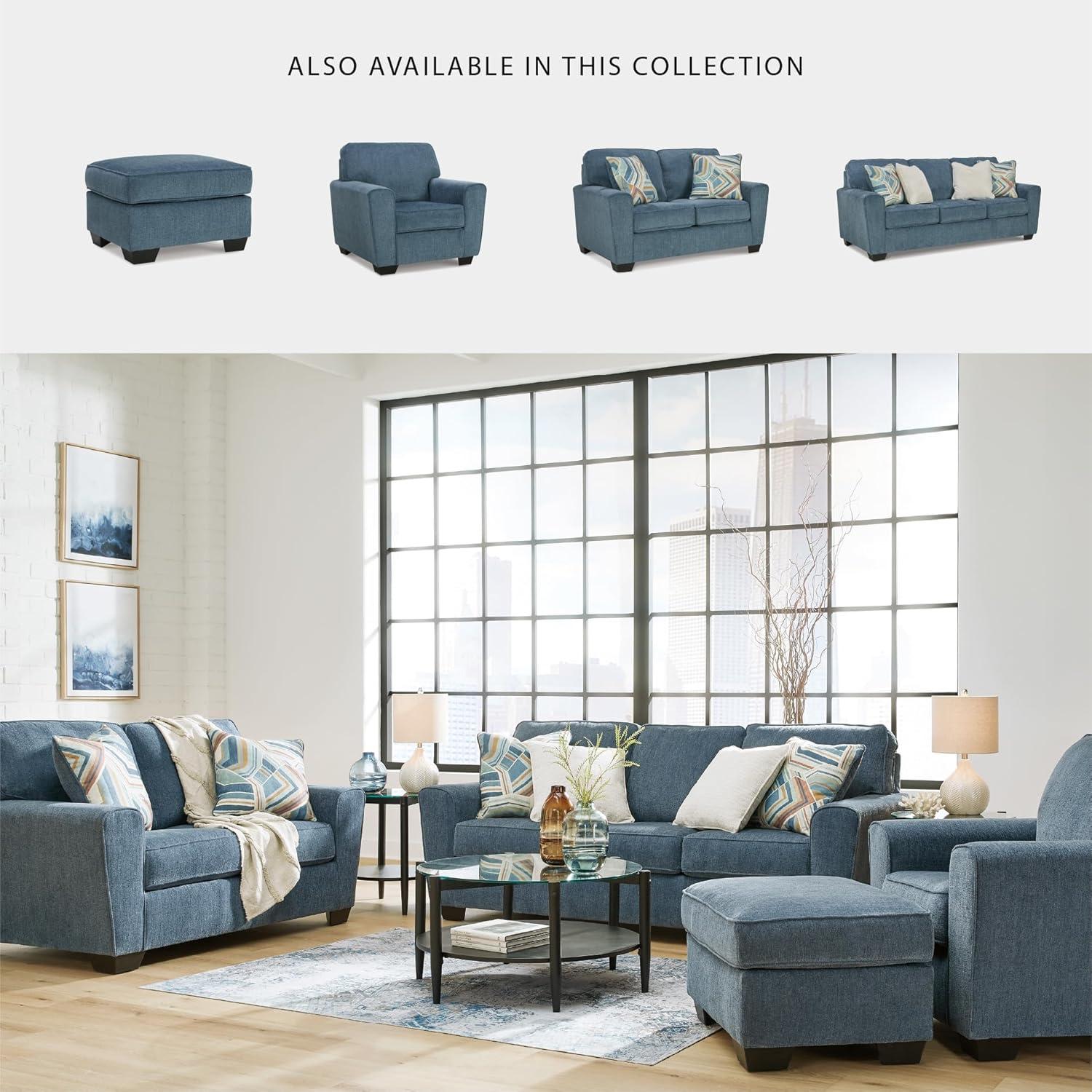 imageSignature Design by Ashley Cashton Contemporary Accent Ottoman with Faux Wood Finished Exposed Feet Foam Cushion Crosshatched Upholstery 30quot by 24quot BlueBlue