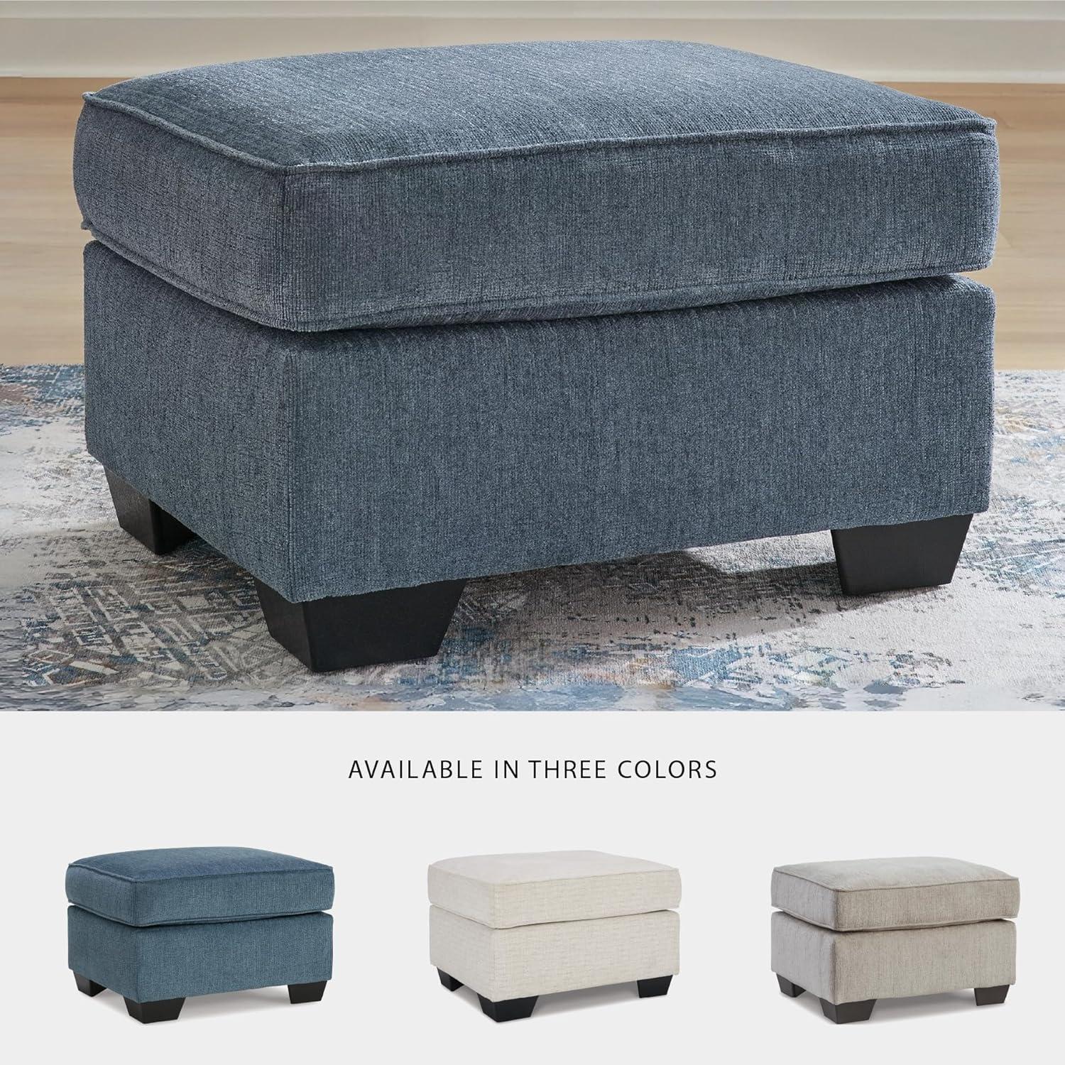 imageSignature Design by Ashley Cashton Contemporary Accent Ottoman with Faux Wood Finished Exposed Feet Foam Cushion Crosshatched Upholstery 30quot by 24quot BlueBlue