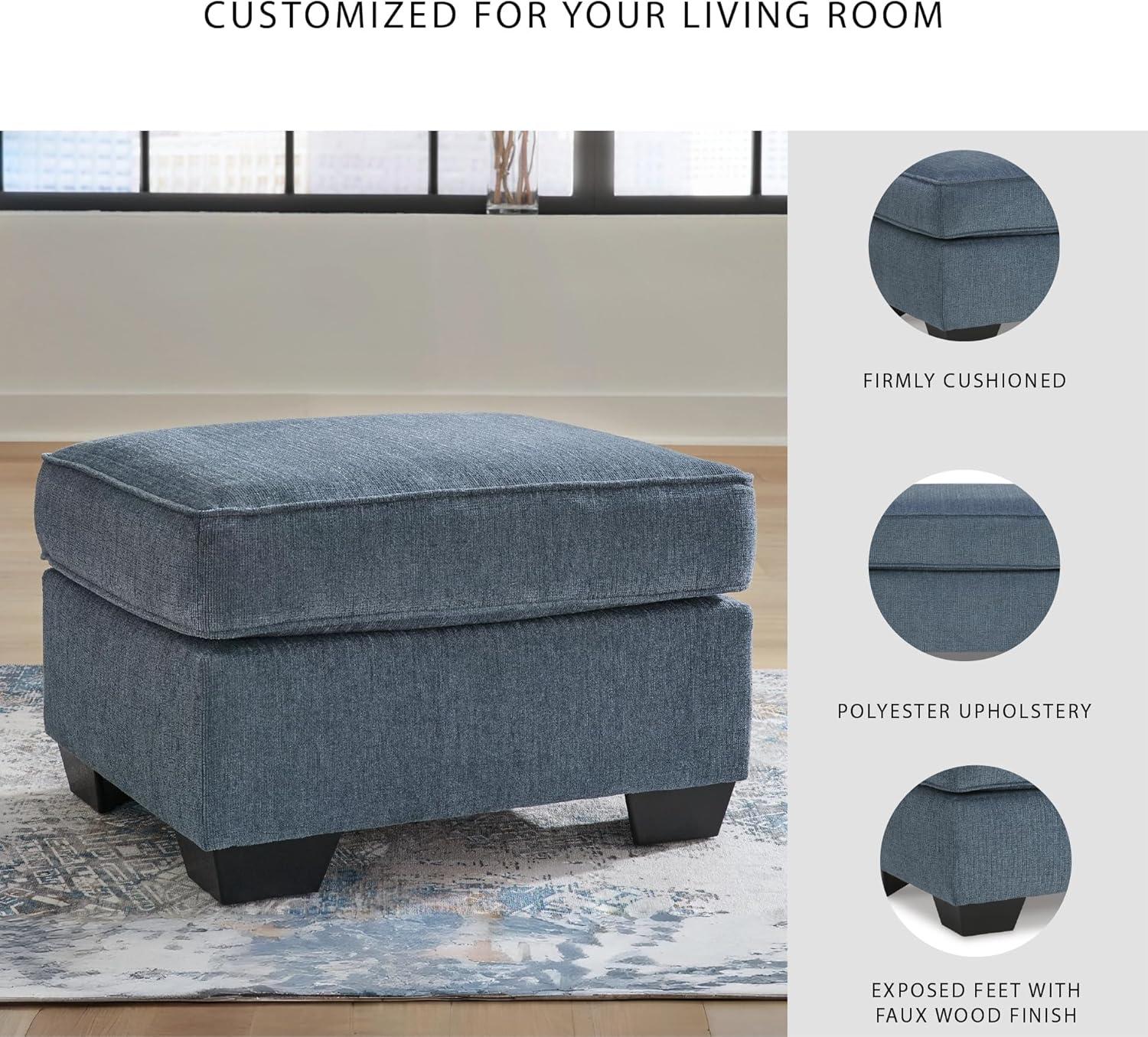 imageSignature Design by Ashley Cashton Contemporary Accent Ottoman with Faux Wood Finished Exposed Feet Foam Cushion Crosshatched Upholstery 30quot by 24quot BlueBlue