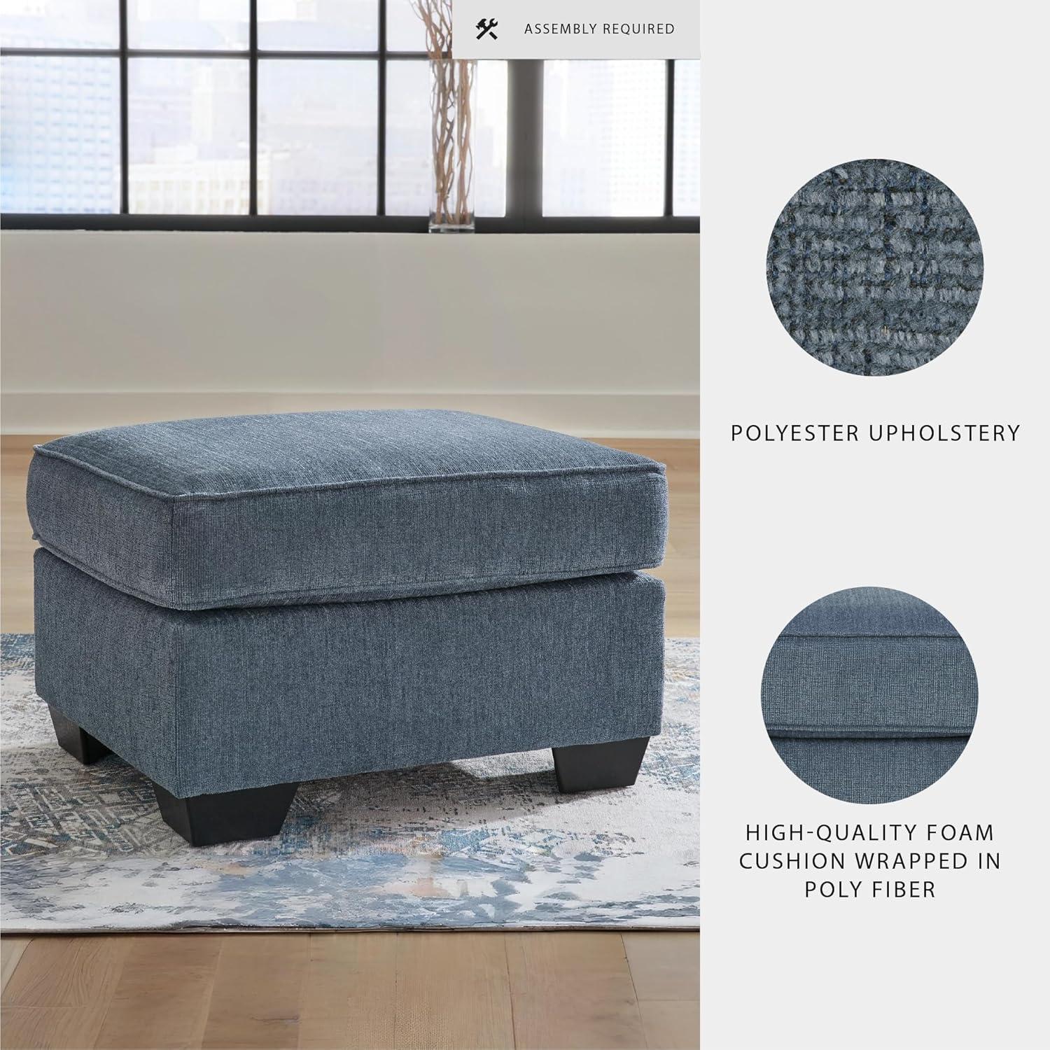 imageSignature Design by Ashley Cashton Contemporary Accent Ottoman with Faux Wood Finished Exposed Feet Foam Cushion Crosshatched Upholstery 30quot by 24quot BlueBlue
