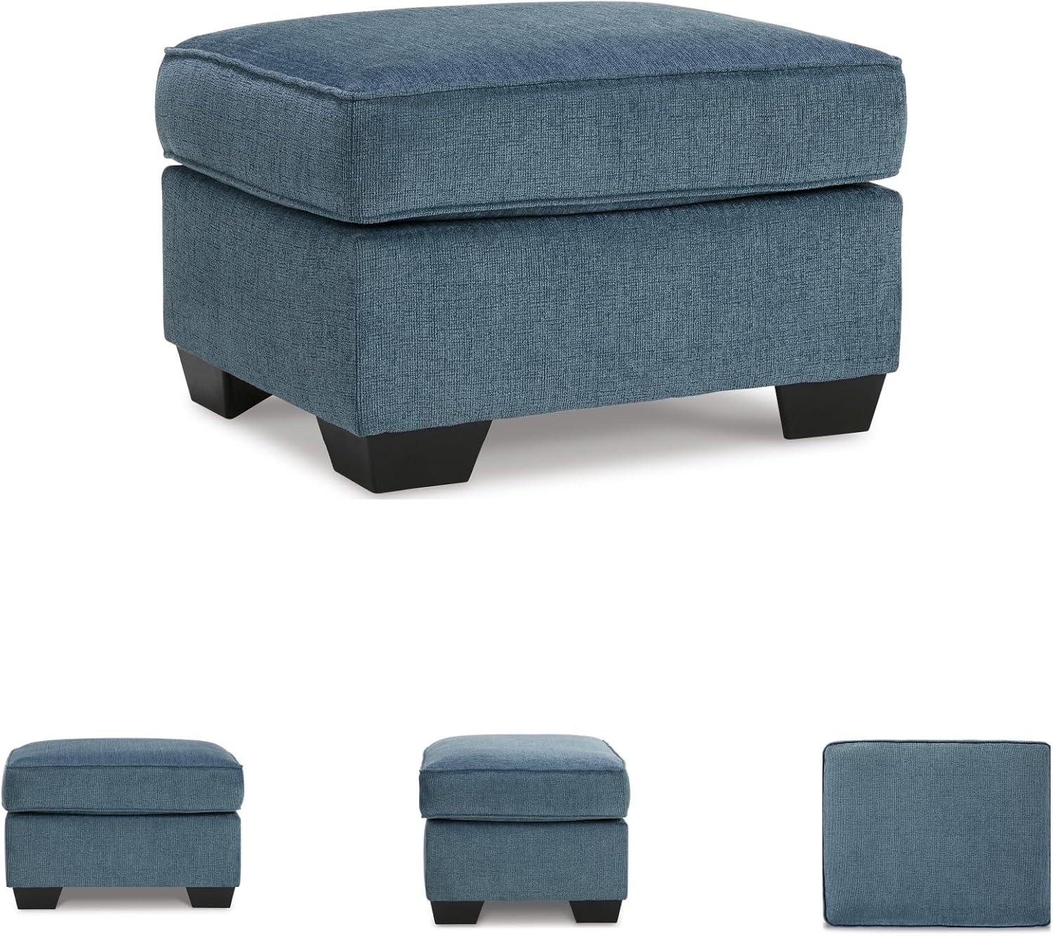 imageSignature Design by Ashley Cashton Contemporary Accent Ottoman with Faux Wood Finished Exposed Feet Foam Cushion Crosshatched Upholstery 30quot by 24quot BlueBlue