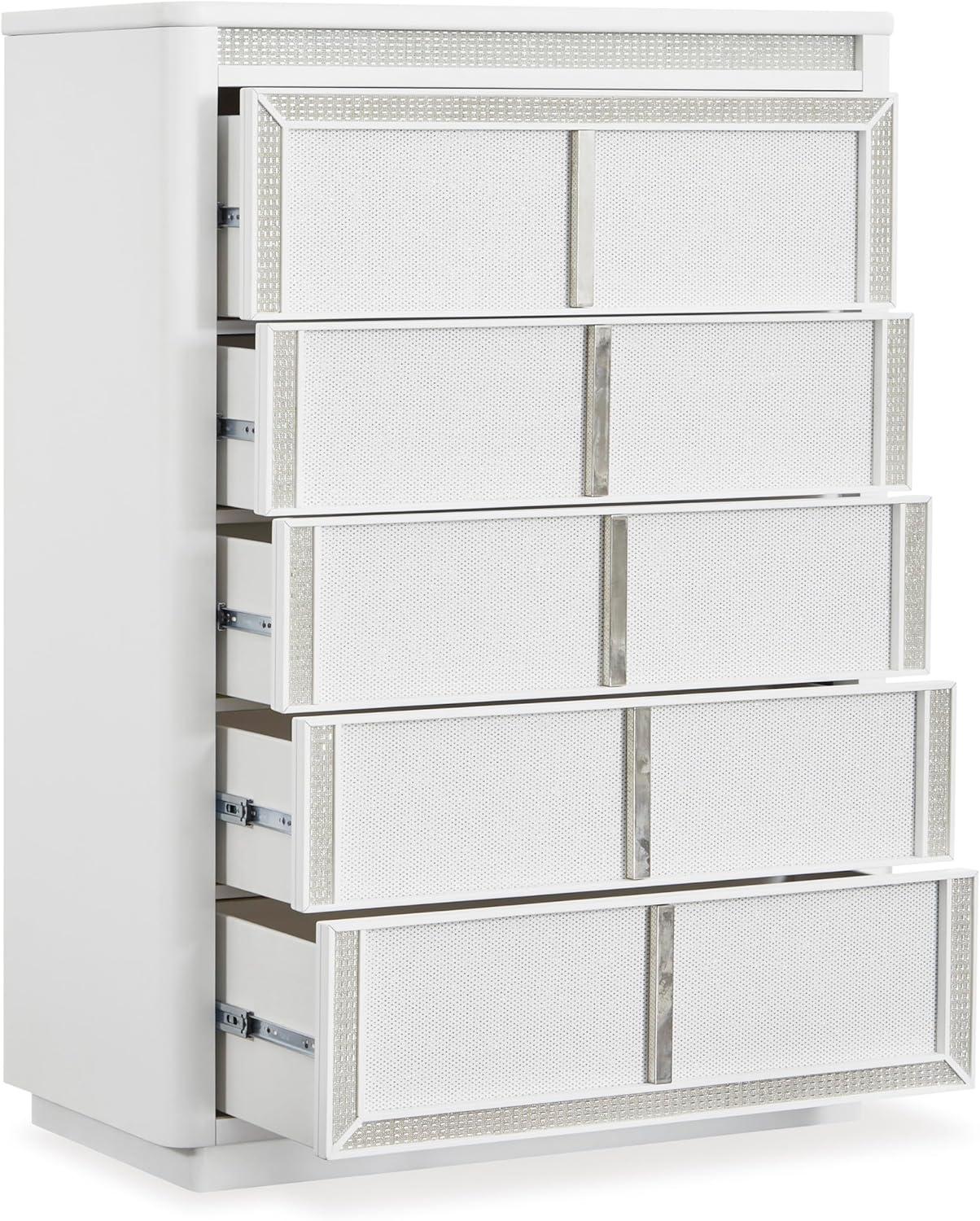 imageSignature Design by Ashley Chalanna Contemporary Chest of Drawers with FeltLined Top Drawer LED Lighting and Glamorous Details White