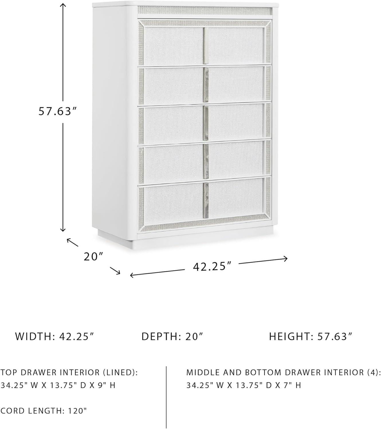 imageSignature Design by Ashley Chalanna Contemporary Chest of Drawers with FeltLined Top Drawer LED Lighting and Glamorous Details White