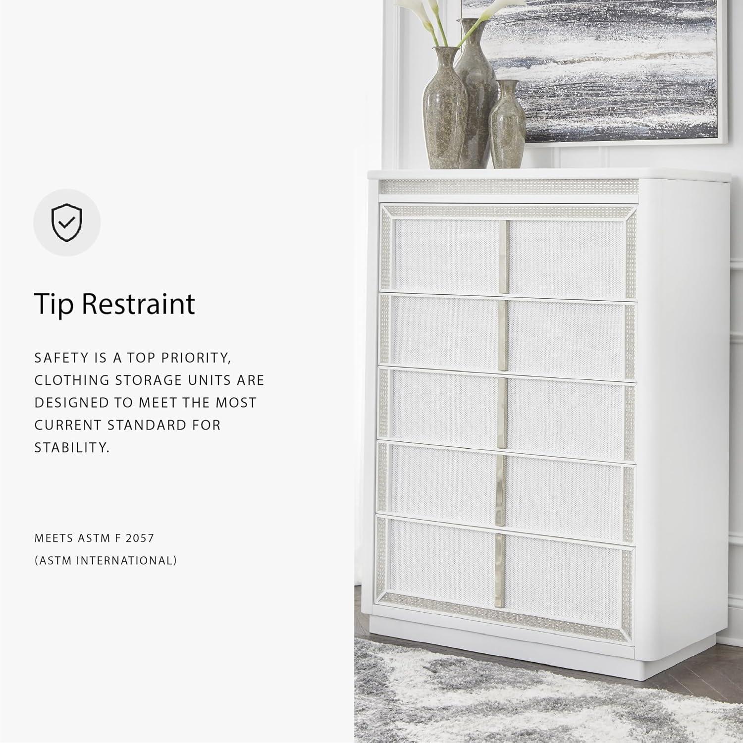 imageSignature Design by Ashley Chalanna Contemporary Chest of Drawers with FeltLined Top Drawer LED Lighting and Glamorous Details White