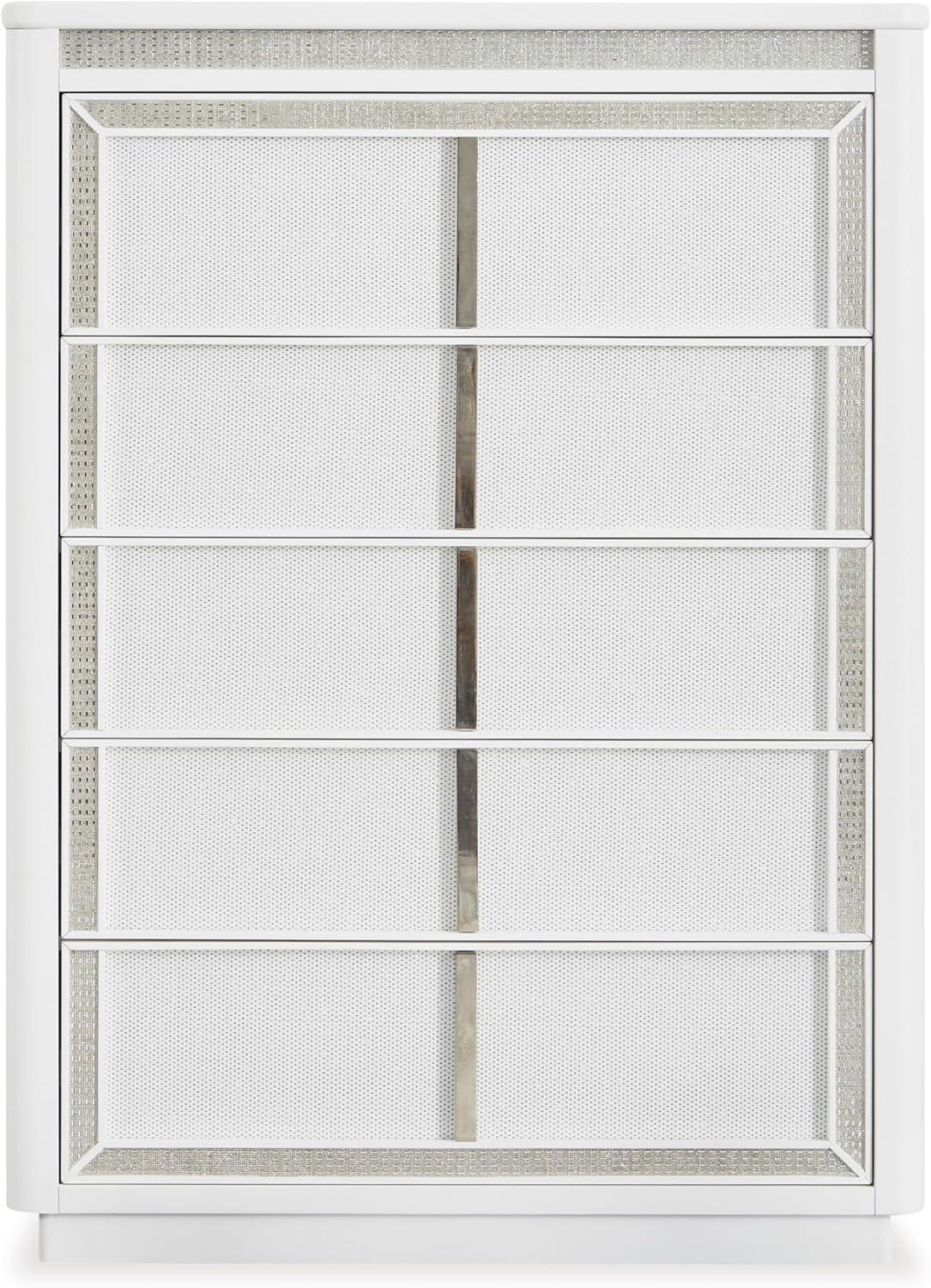 imageSignature Design by Ashley Chalanna Contemporary Chest of Drawers with FeltLined Top Drawer LED Lighting and Glamorous Details White