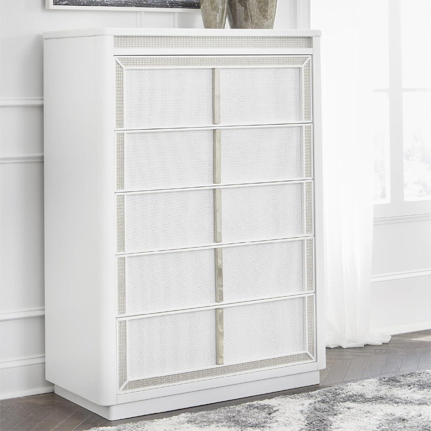 imageSignature Design by Ashley Chalanna Contemporary Chest of Drawers with FeltLined Top Drawer LED Lighting and Glamorous Details White