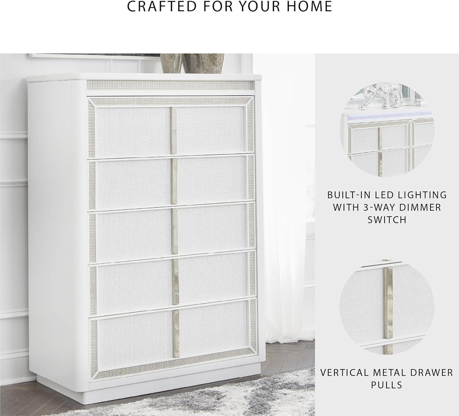 imageSignature Design by Ashley Chalanna Contemporary Chest of Drawers with FeltLined Top Drawer LED Lighting and Glamorous Details White