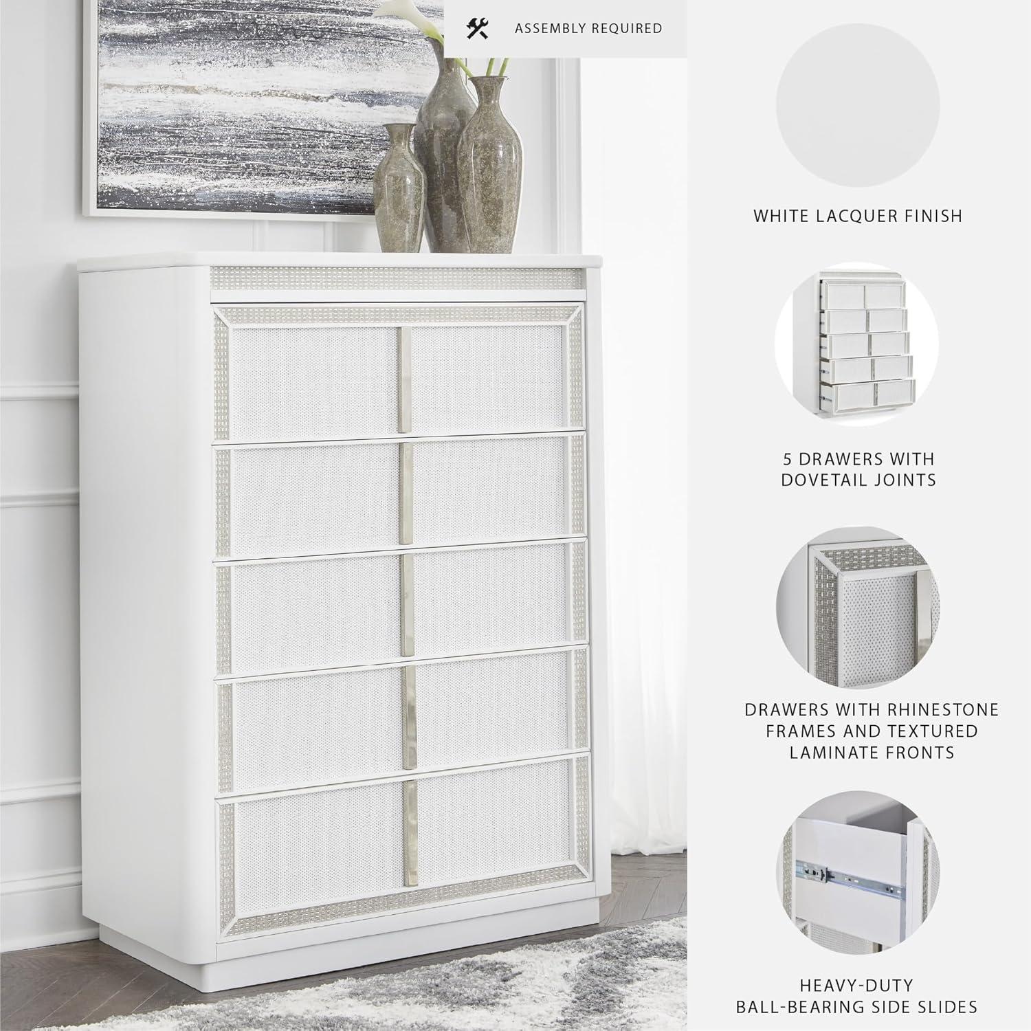 imageSignature Design by Ashley Chalanna Contemporary Chest of Drawers with FeltLined Top Drawer LED Lighting and Glamorous Details White