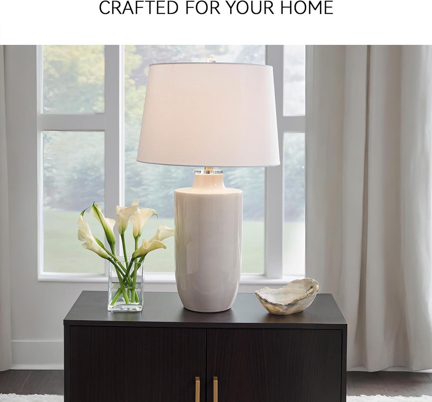imageSignature Design by Ashley Cylener Vintage Ceramic Table Lamp with 3Way Switch White ampamp Beige