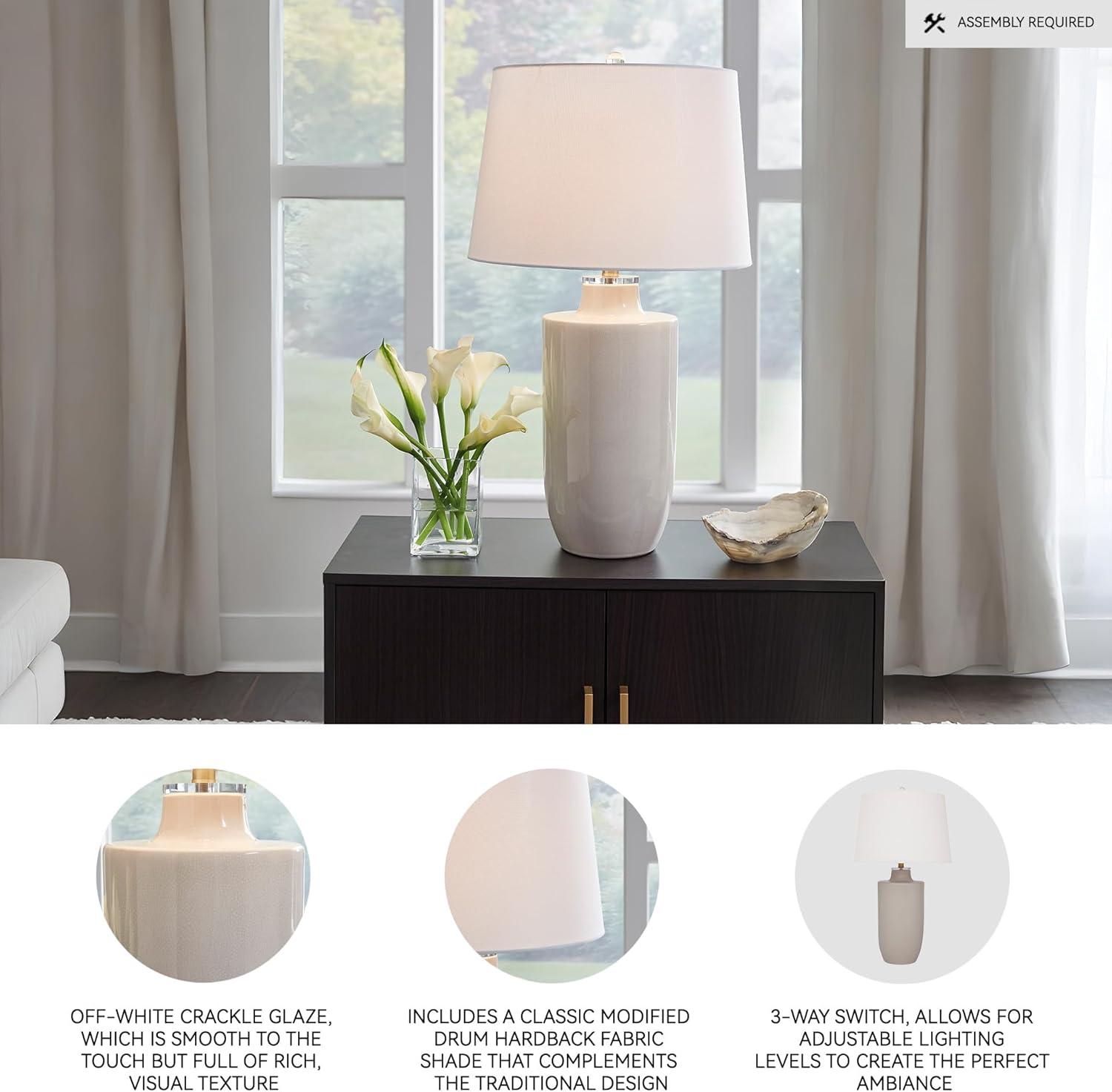 imageSignature Design by Ashley Cylener Vintage Ceramic Table Lamp with 3Way Switch White ampamp Beige
