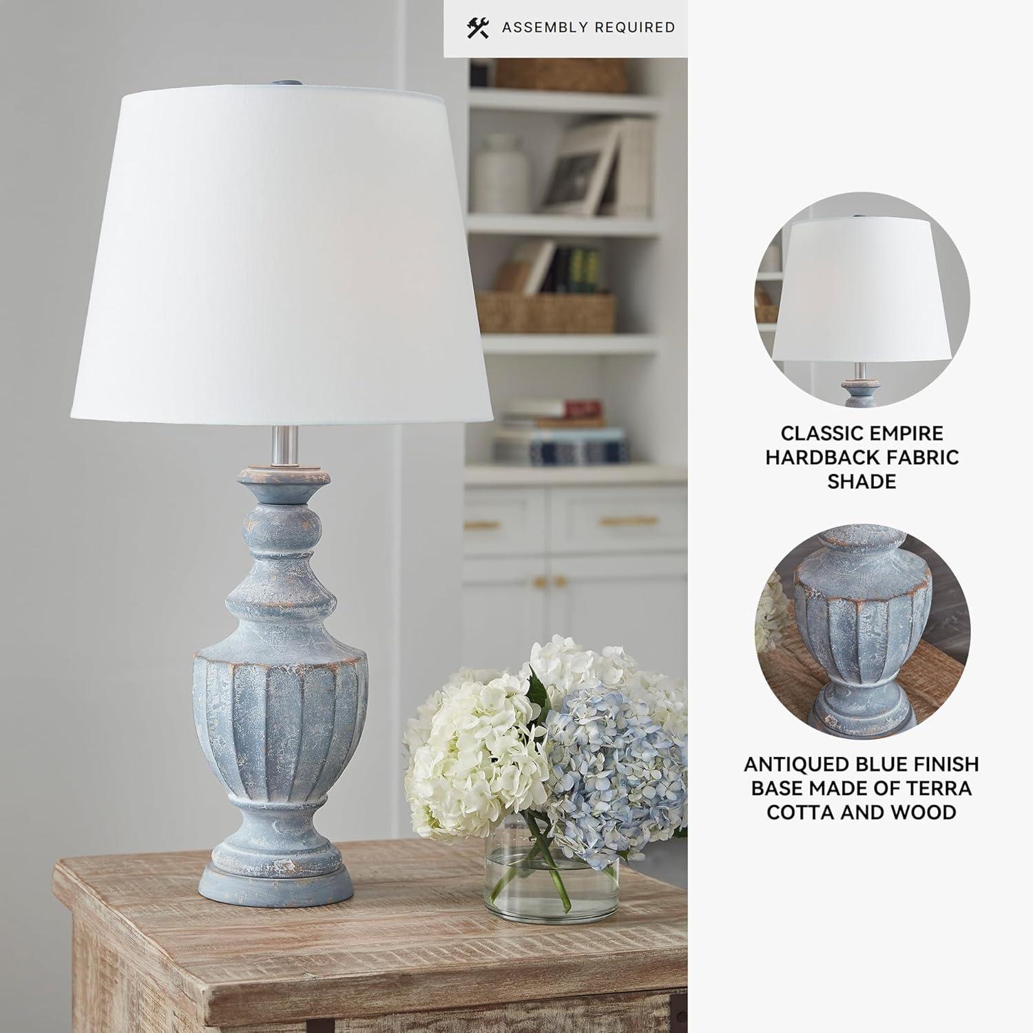 imageSignature Design by Ashley Cylerick Vintage Terra Cotta and Wood Table Lamp with 3Way Switch Blue