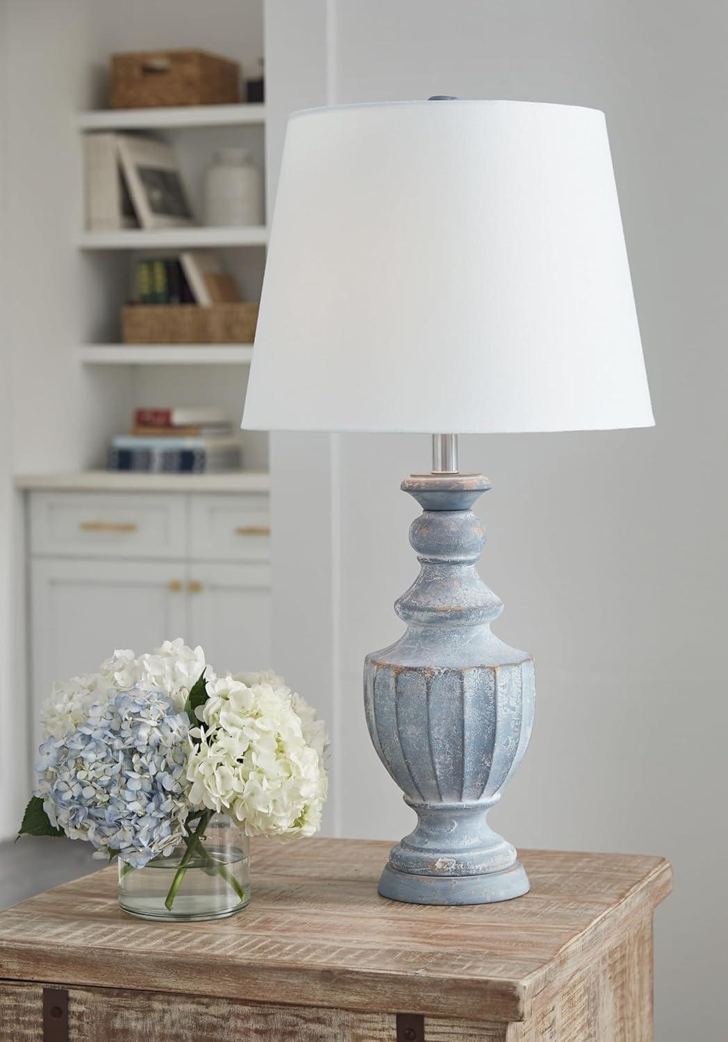 imageSignature Design by Ashley Cylerick Vintage Terra Cotta and Wood Table Lamp with 3Way Switch Blue