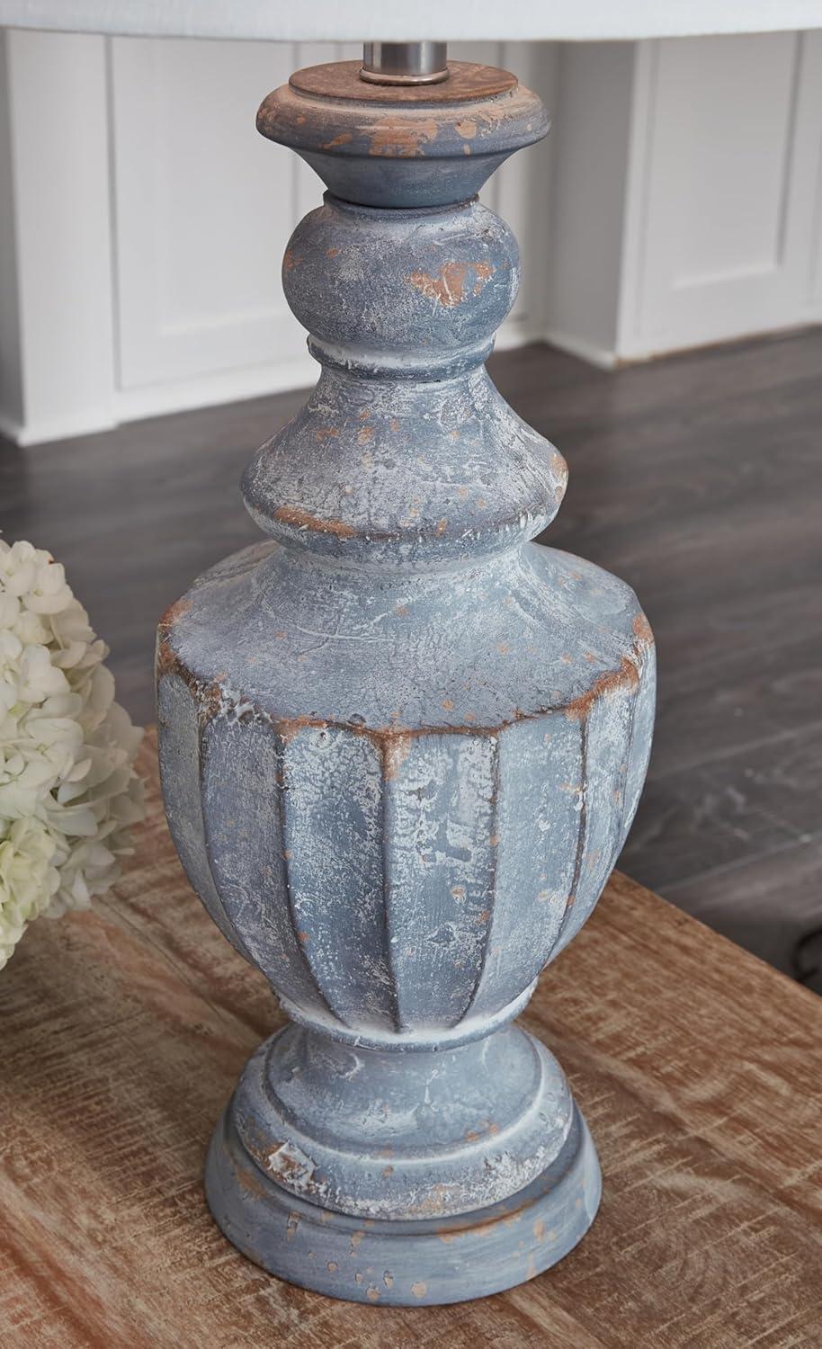 imageSignature Design by Ashley Cylerick Vintage Terra Cotta and Wood Table Lamp with 3Way Switch Blue