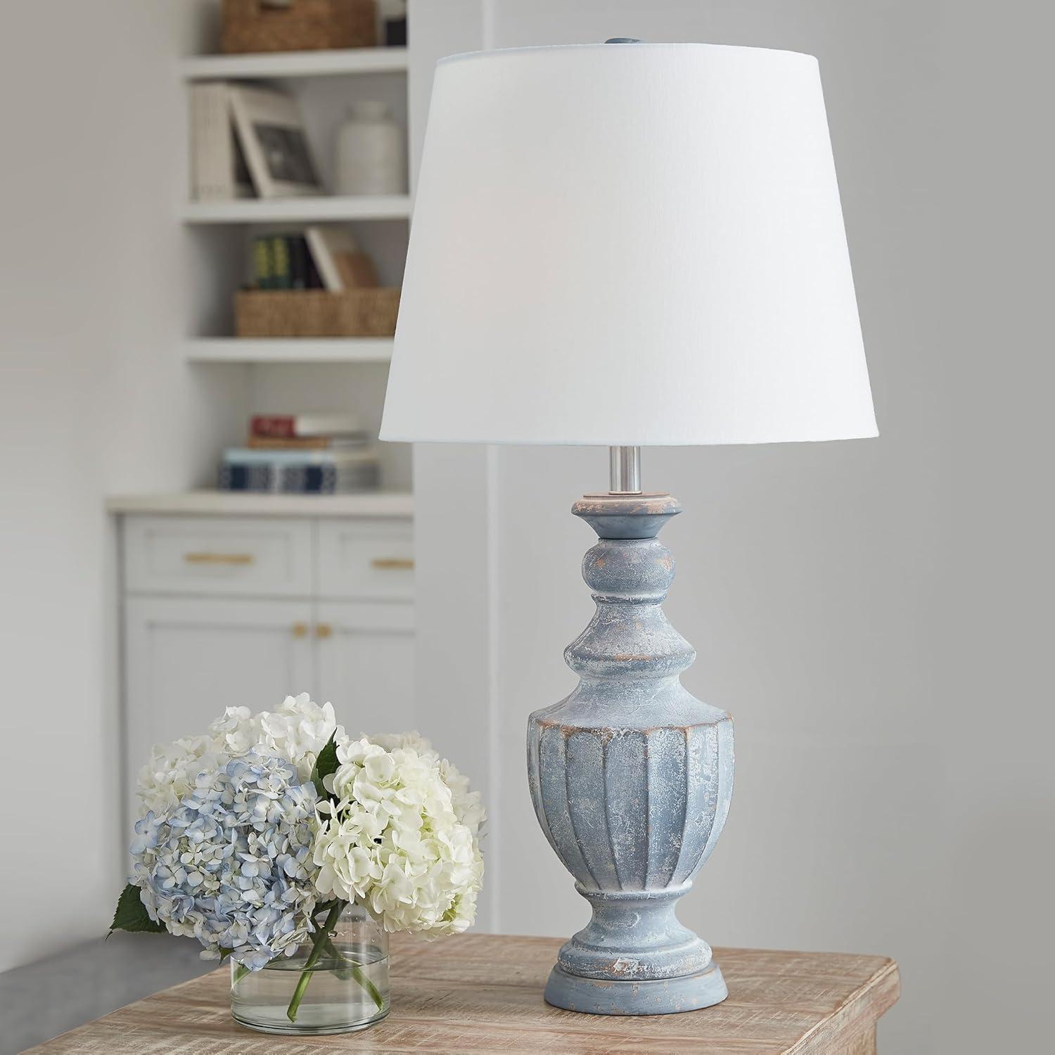 imageSignature Design by Ashley Cylerick Vintage Terra Cotta and Wood Table Lamp with 3Way Switch Blue