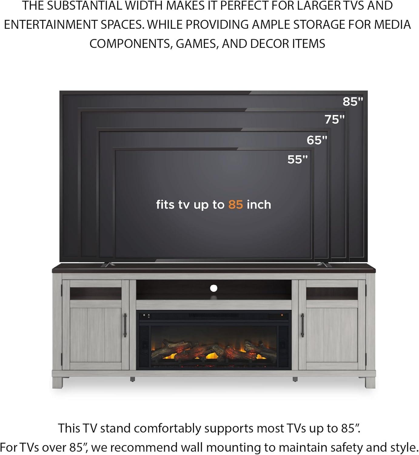 imageSignature Design by Ashley Darborn Casual 88quot TV Stand with Electric Fireplace for TVs up to 101quot Light GrayDark Brown