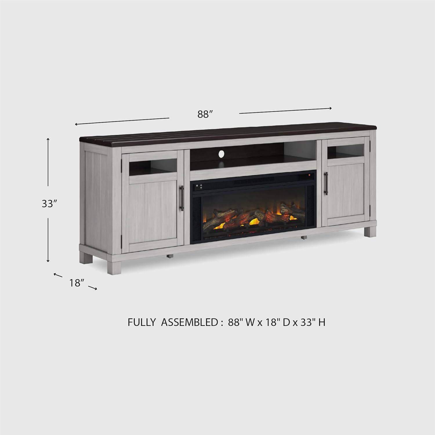imageSignature Design by Ashley Darborn Casual 88quot TV Stand with Electric Fireplace for TVs up to 101quot Light GrayDark Brown