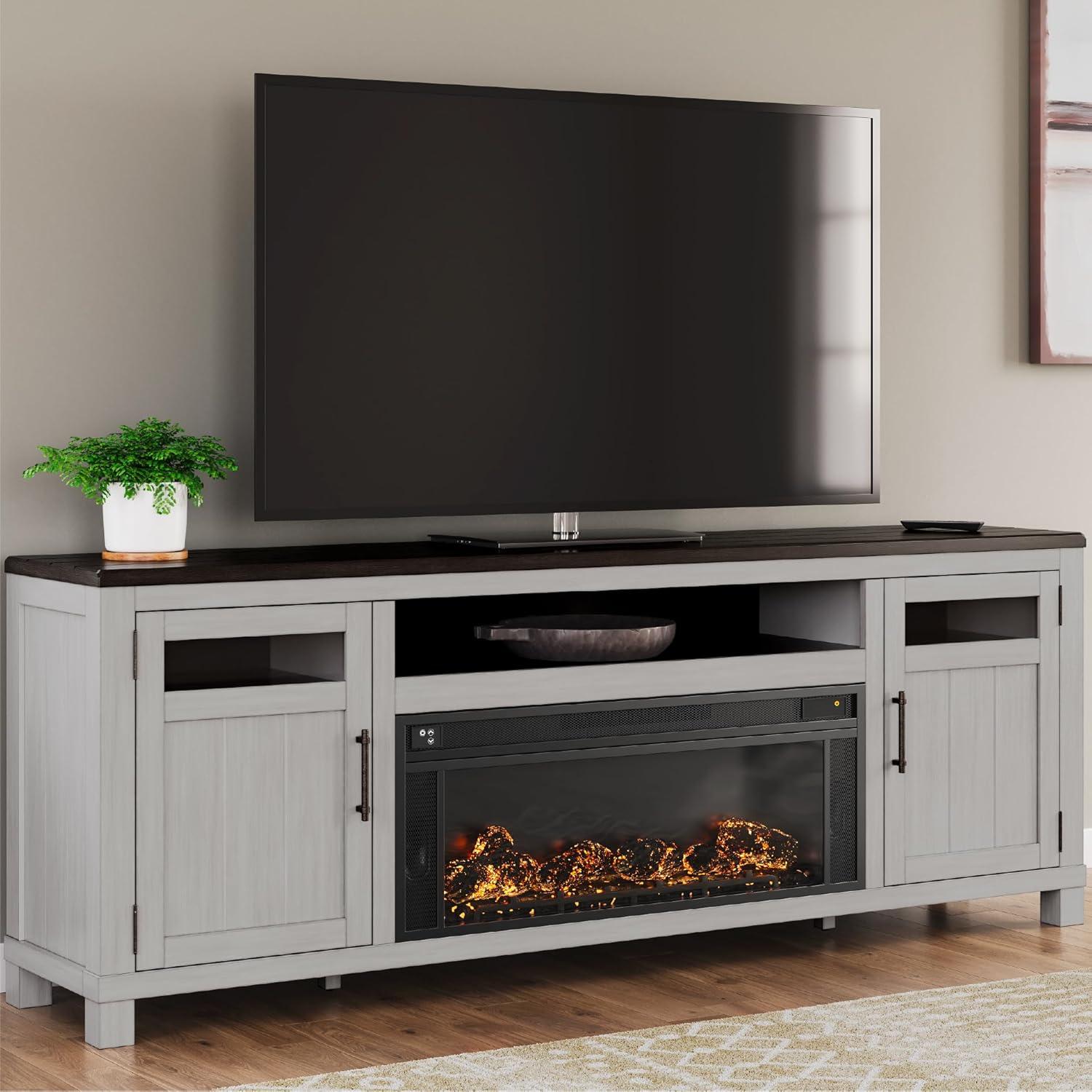 imageSignature Design by Ashley Darborn Casual 88quot TV Stand with Electric Fireplace for TVs up to 101quot Light GrayDark Brown