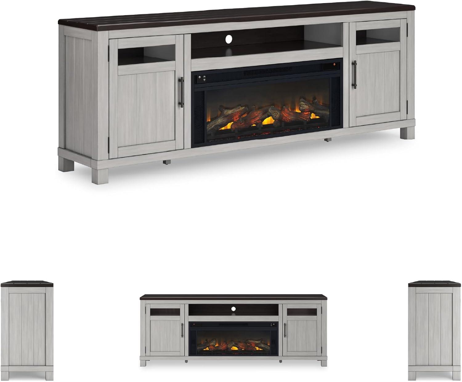 imageSignature Design by Ashley Darborn Casual 88quot TV Stand with Electric Fireplace for TVs up to 101quot Light GrayDark Brown