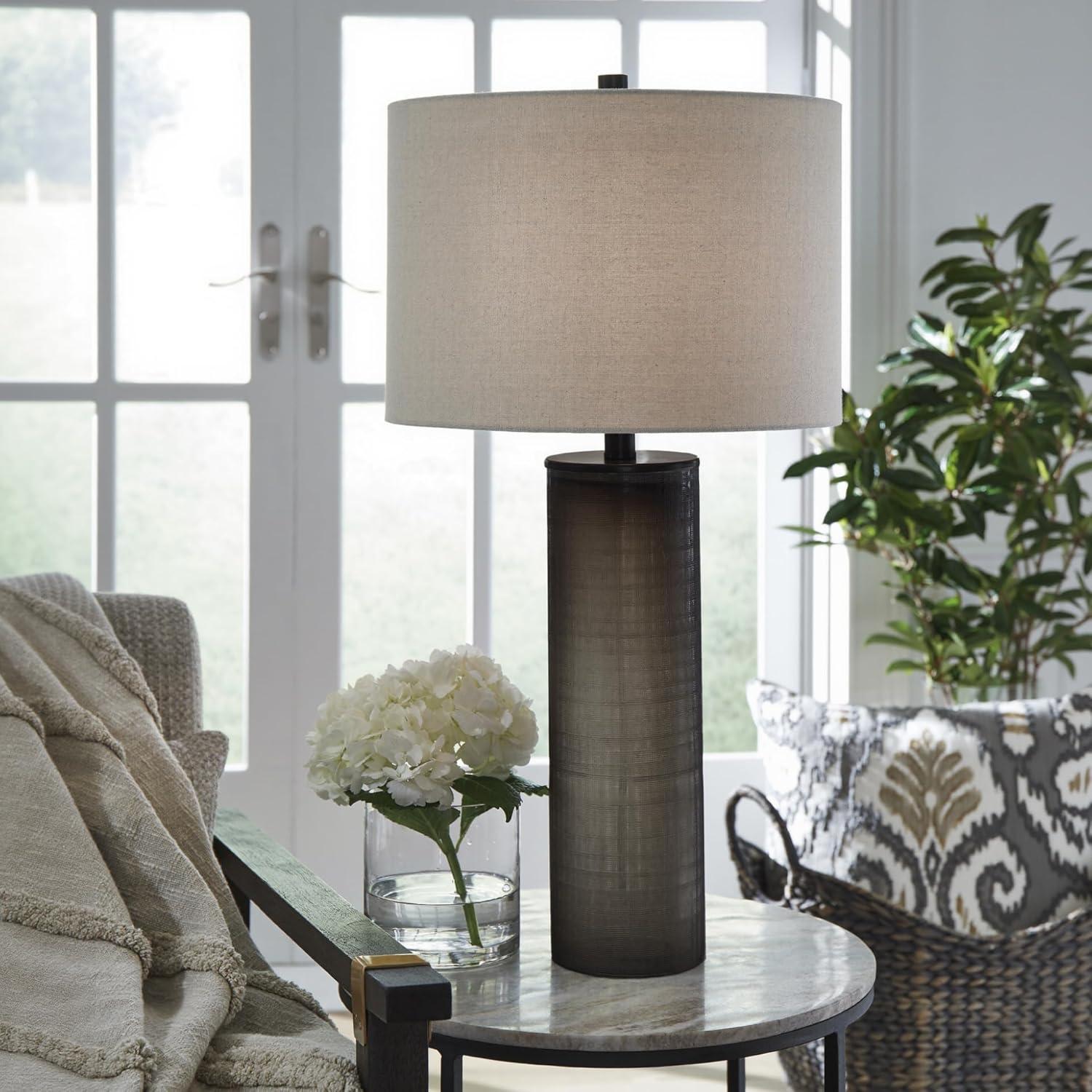 imageSignature Design by Ashley Dingerly Contemporary 2825 Inch Glass Table Lamp Brown ampamp Beige