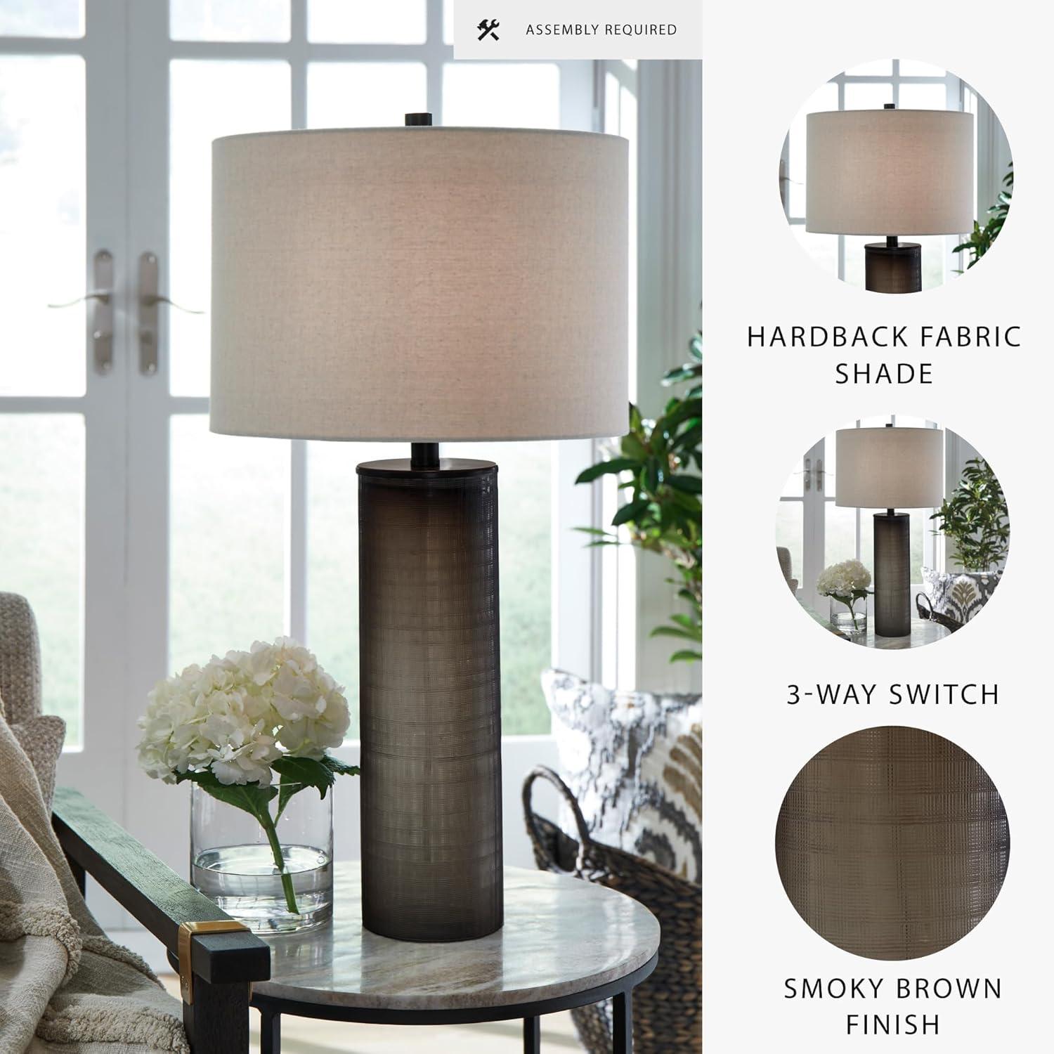 imageSignature Design by Ashley Dingerly Contemporary 2825 Inch Glass Table Lamp Brown ampamp Beige