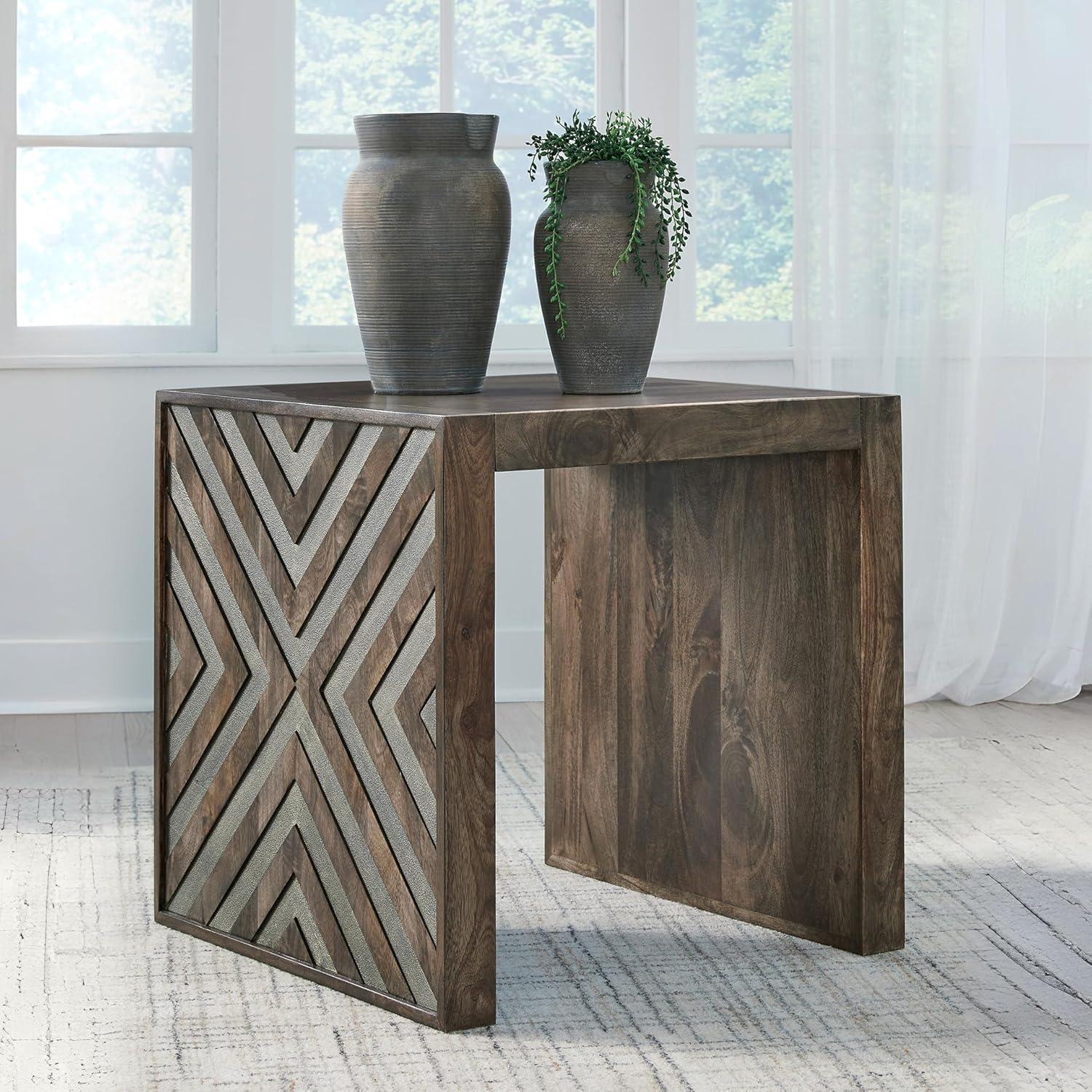 imageSignature Design by Ashley Dreggan Casual End Table with Diamond Pattern Dark Brown