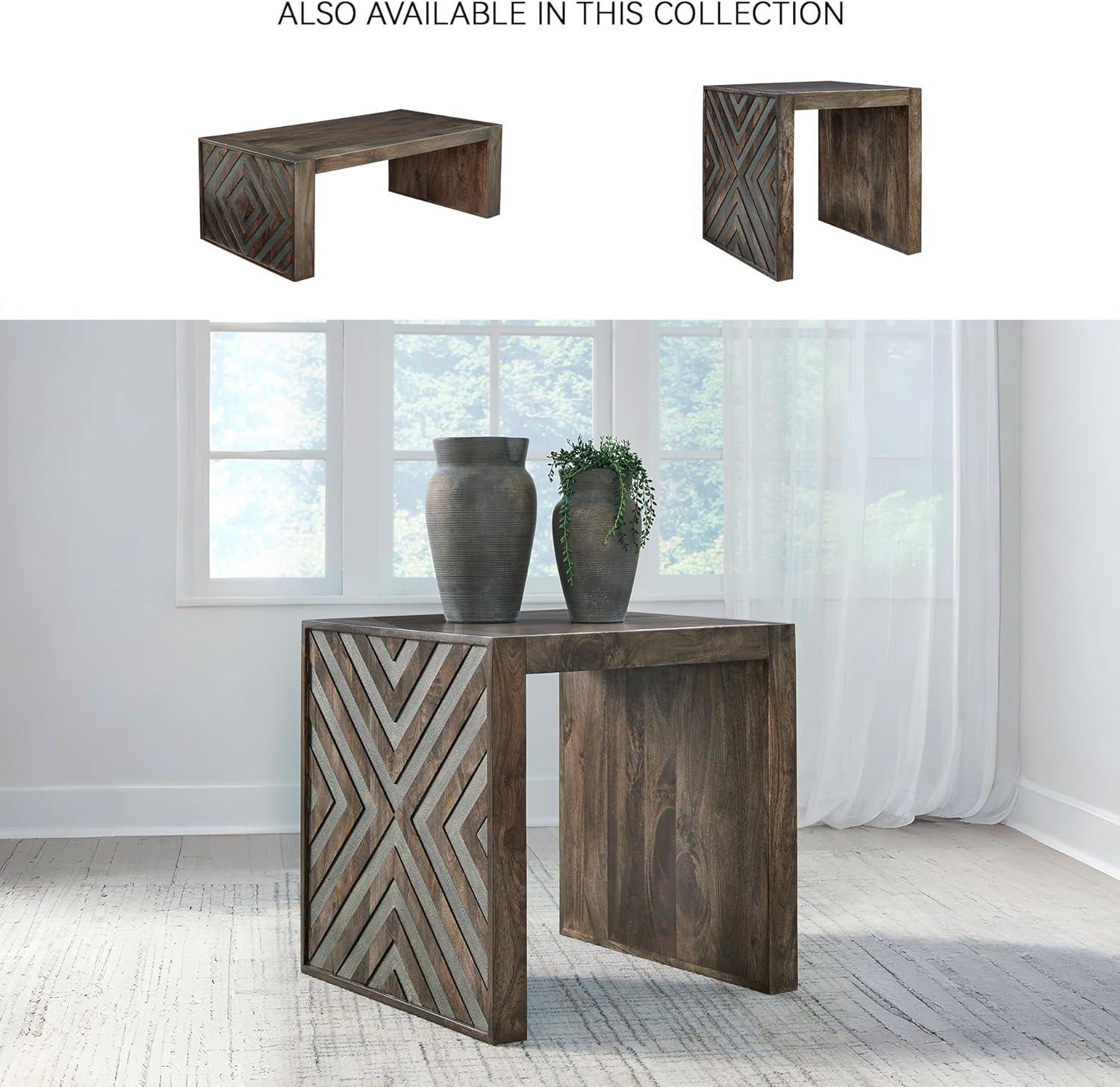 imageSignature Design by Ashley Dreggan Casual End Table with Diamond Pattern Dark Brown