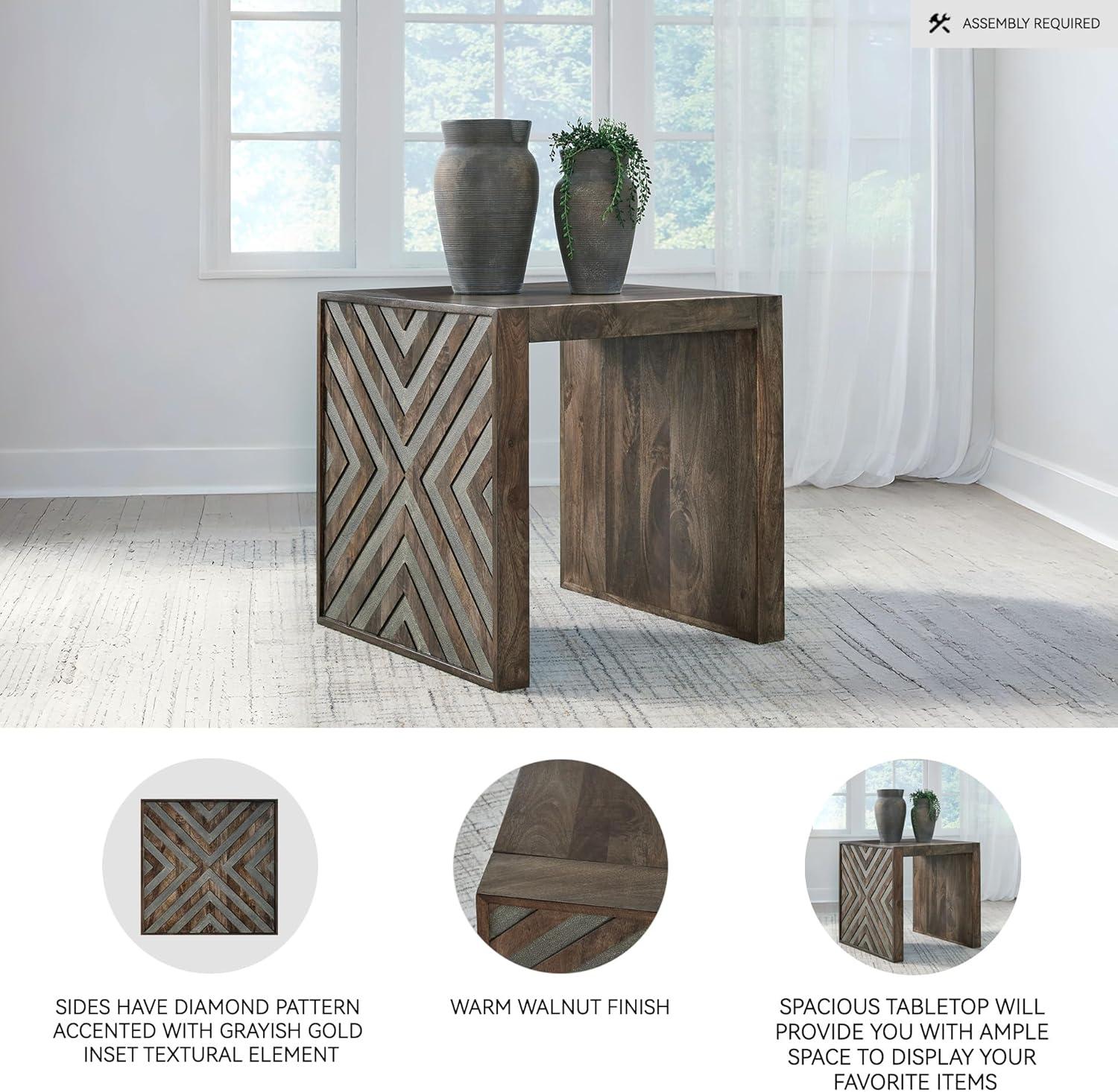 imageSignature Design by Ashley Dreggan Casual End Table with Diamond Pattern Dark Brown