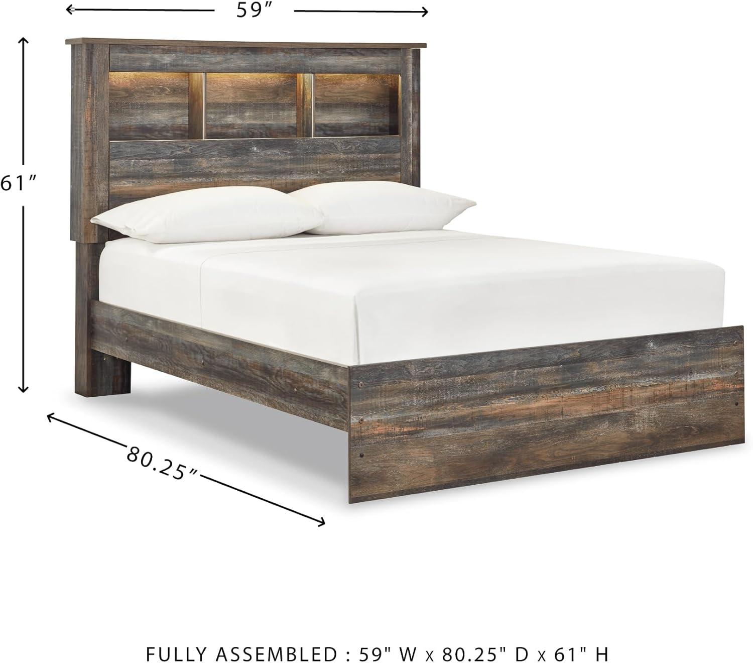 imageSignature Design by Ashley Drystan Rustic Full Bookcase Bed with Open Cubbies and LED Lights Foundation or Box Spring Needed Dark Brown ampamp GrayFull