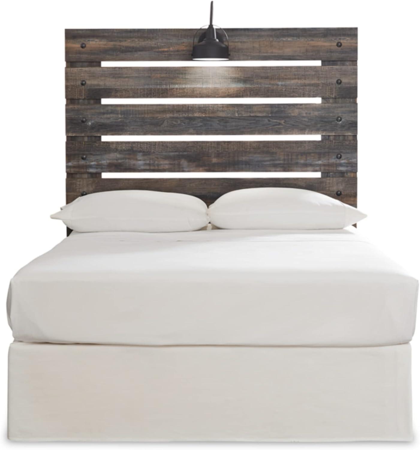 imageSignature Design by Ashley Drystan Rustic Full Bookcase Bed with Open Cubbies and LED Lights Foundation or Box Spring Needed Dark Brown ampamp GrayFull