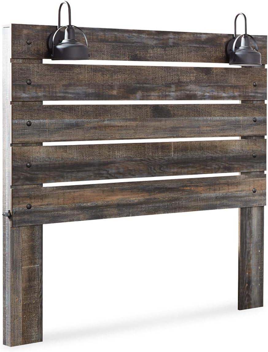 imageSignature Design by Ashley Drystan Rustic Full Bookcase Bed with Open Cubbies and LED Lights Foundation or Box Spring Needed Dark Brown ampamp GrayQueen