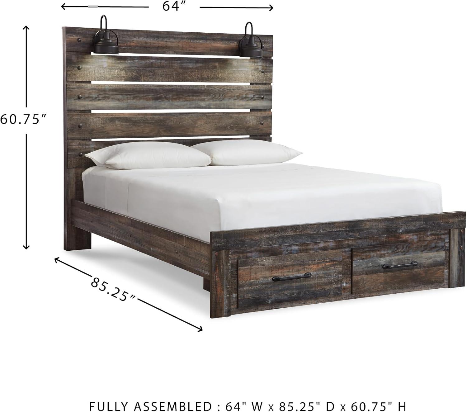 imageSignature Design by Ashley Drystan Rustic Full Bookcase Bed with Open Cubbies and LED Lights Foundation or Box Spring Needed Dark Brown ampamp GrayQueen